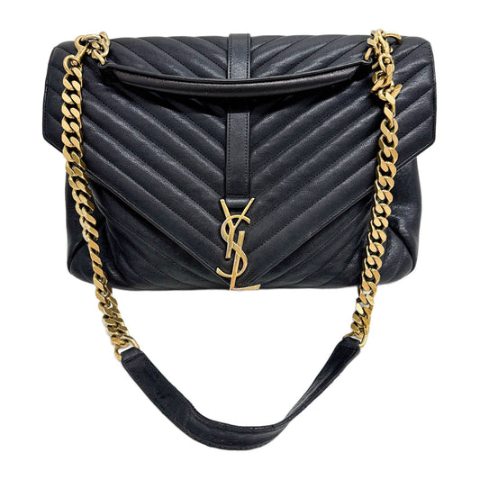 College Matelasse Chevron Black Leather Two Way Bag