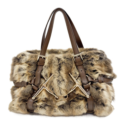 Limited Edition 85th Anniversary Boston/Bowling Brown Rabbit Fur Hand Bag