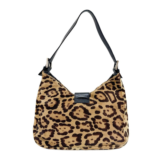 Brown Leopard Print Pony Hair Shoulder Bag