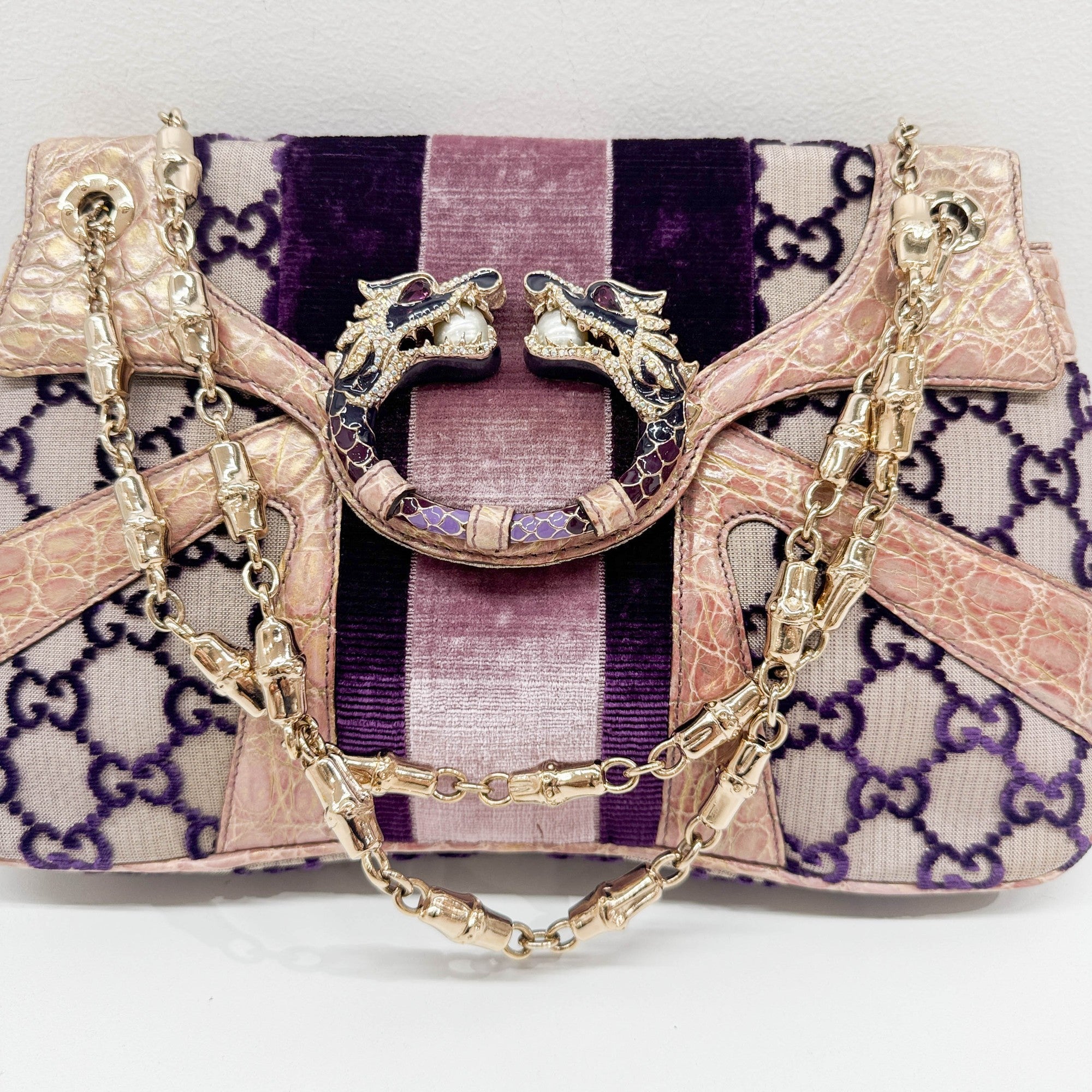 Rhinestone Dragons Multicolor GG Canvas Shoulder Bag