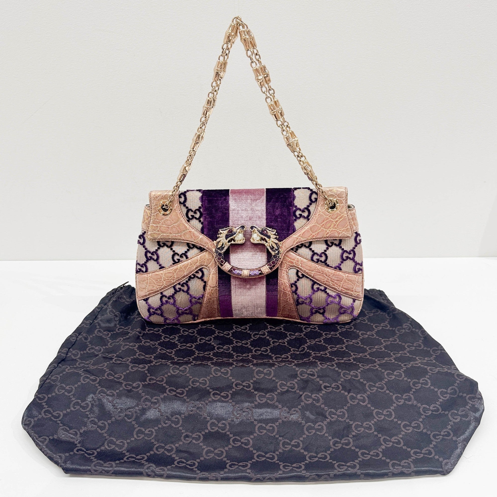 Rhinestone Dragons Multicolor GG Canvas Shoulder Bag