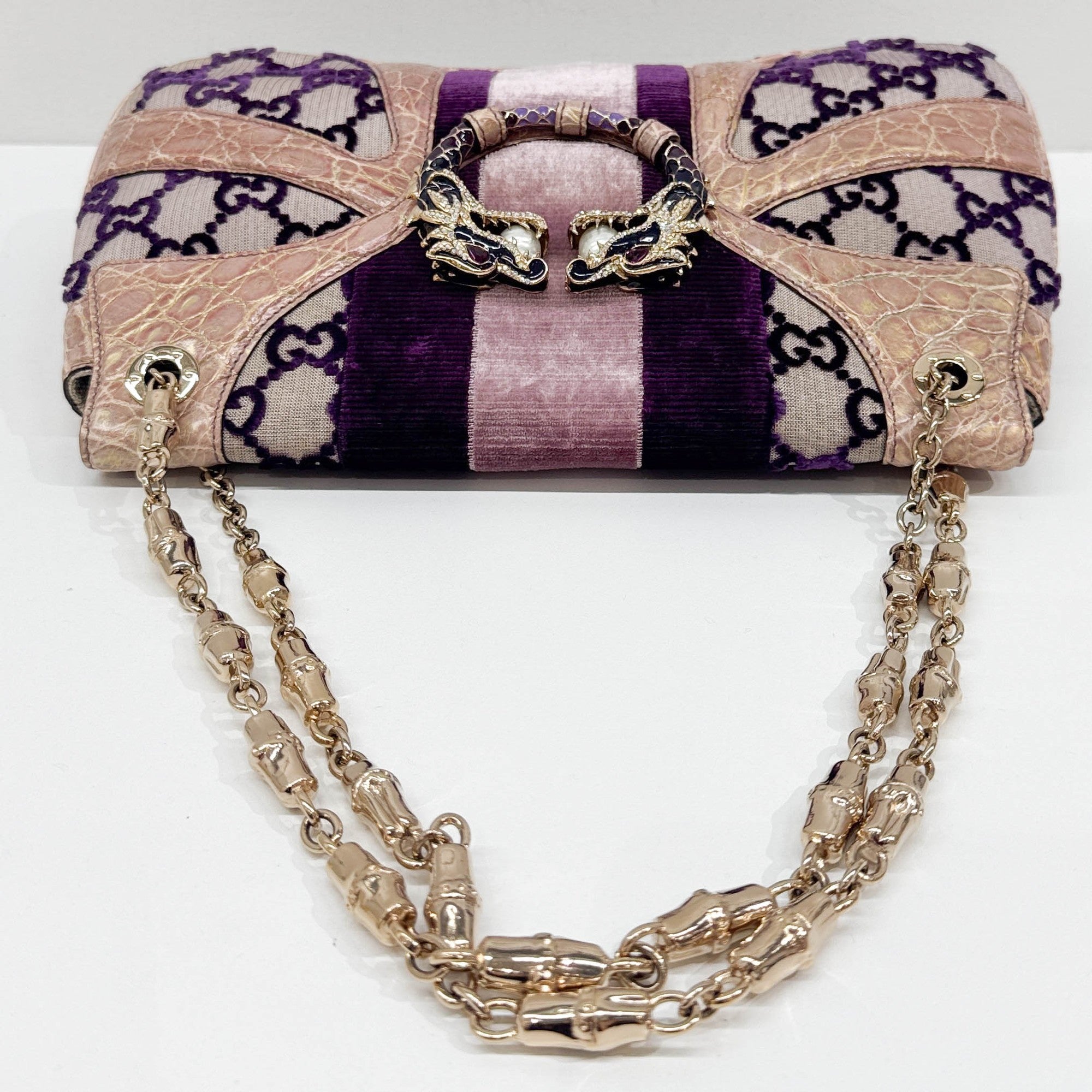 Rhinestone Dragons Multicolor GG Canvas Shoulder Bag