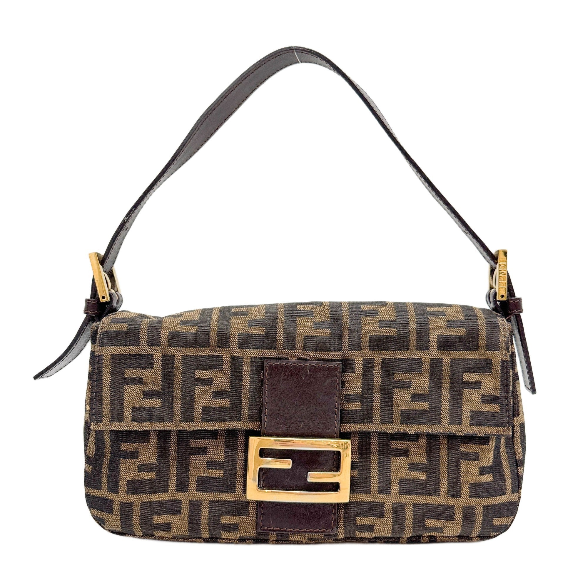 Baguette Brown Zucca Canvas Shoulder Bag