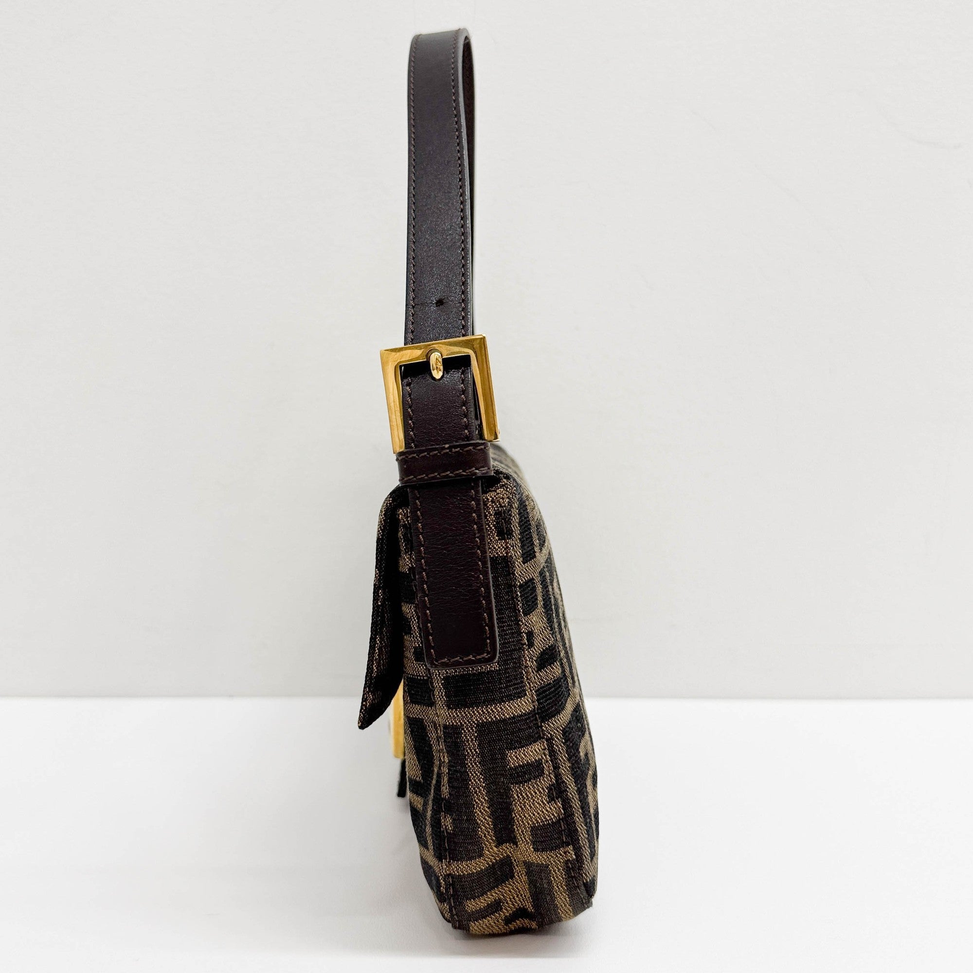 Baguette Brown Zucca Canvas Shoulder Bag