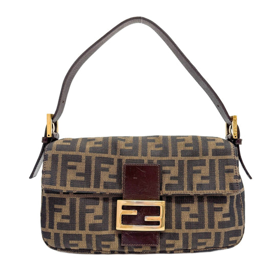 Baguette Brown Zucca Canvas Shoulder Bag