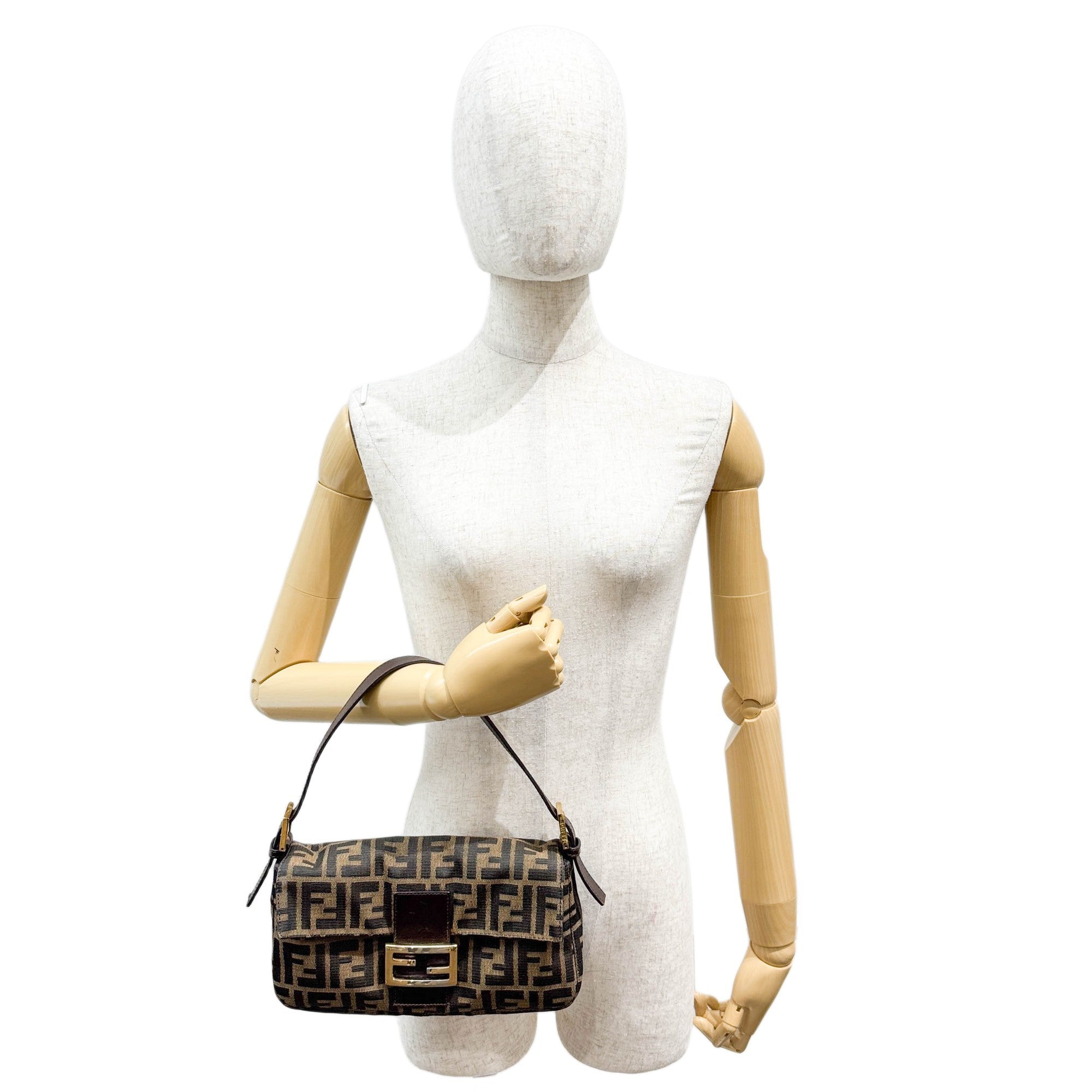 Baguette Brown Zucca Canvas Shoulder Bag