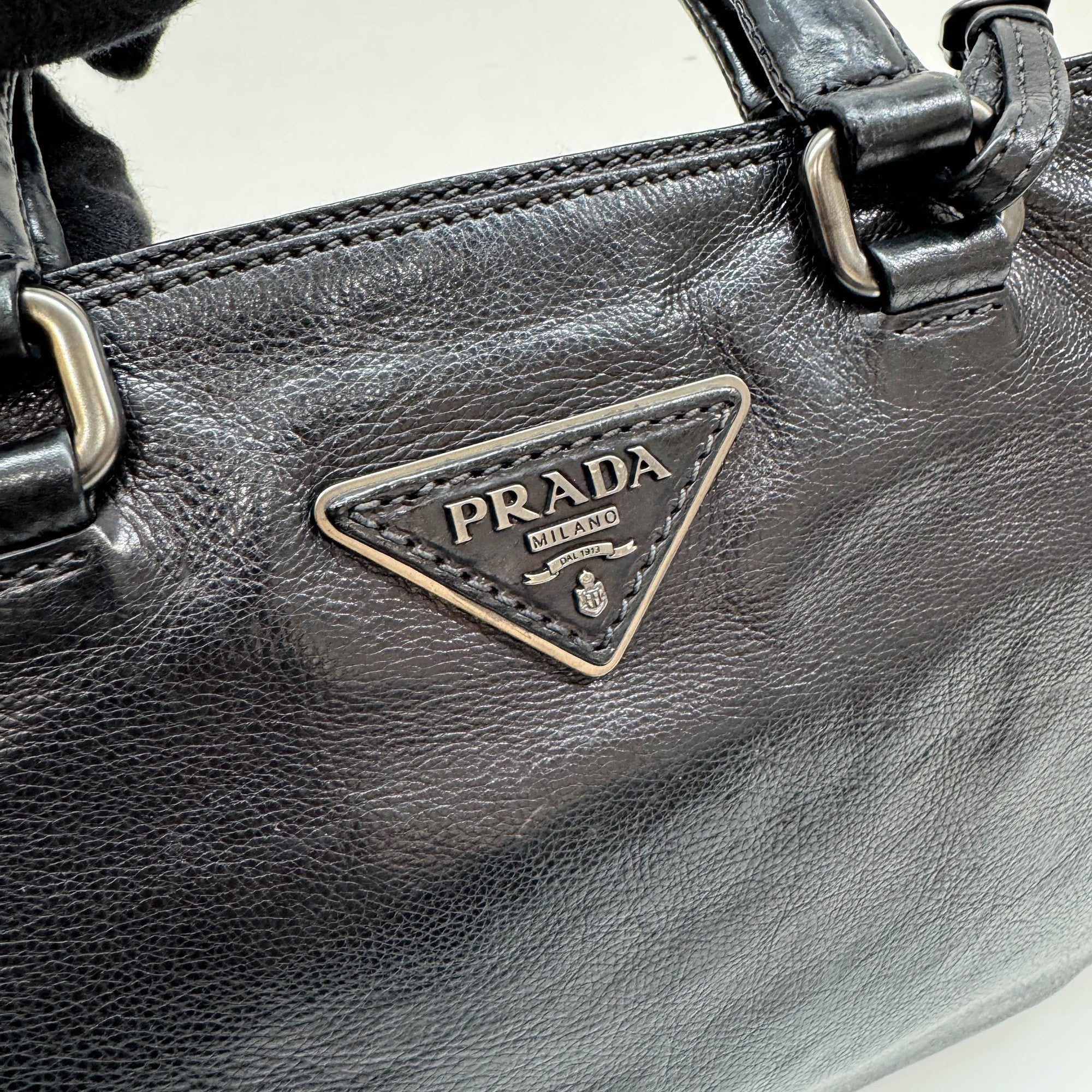 Black Leather Two Way Tote Bag