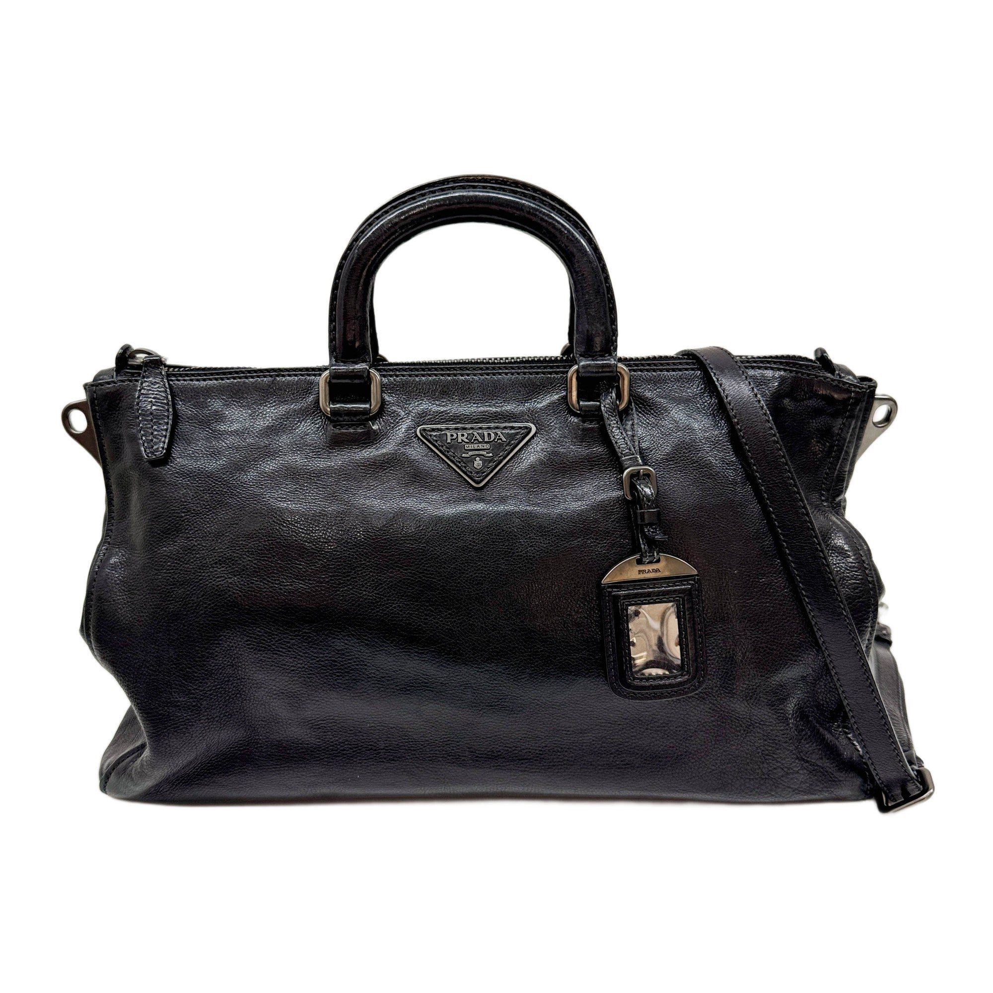 Black Leather Two Way Tote Bag