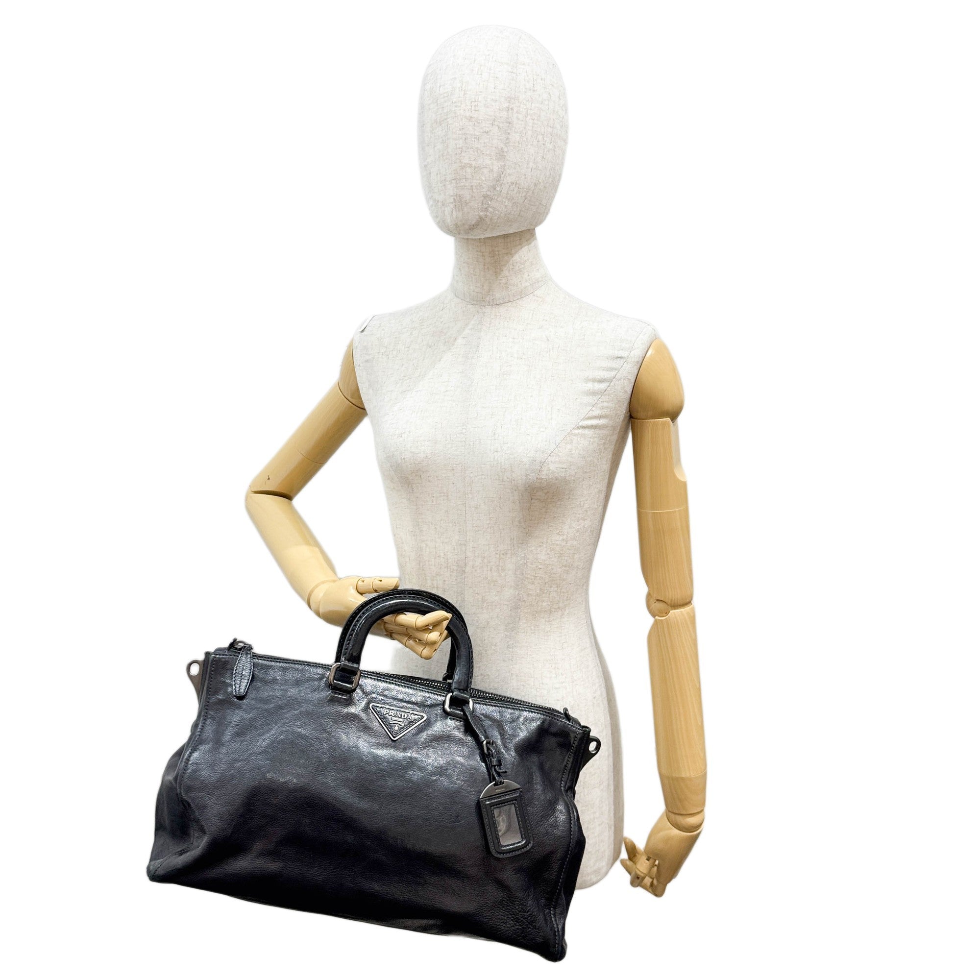 Black Leather Two Way Tote Bag