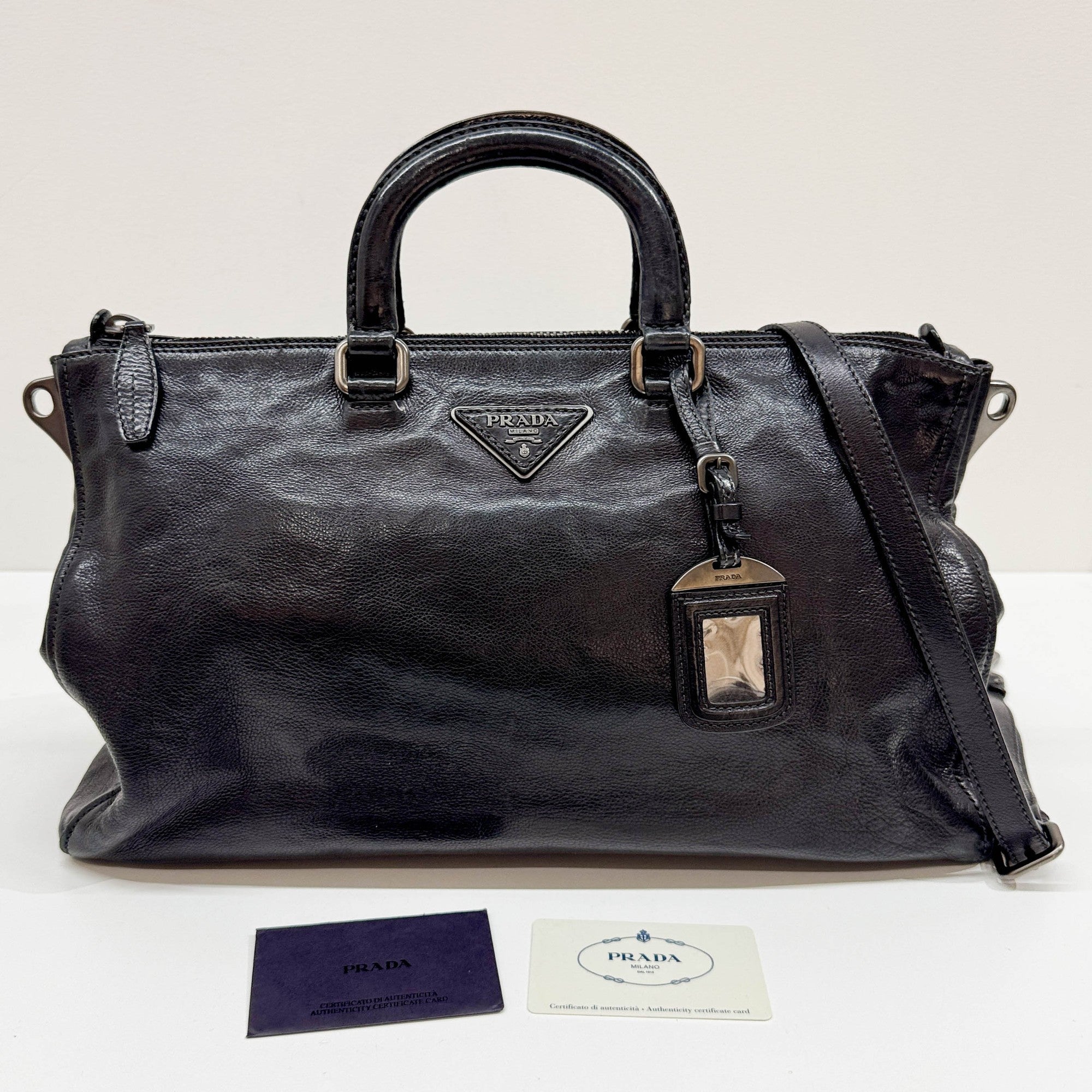 Black Leather Two Way Tote Bag