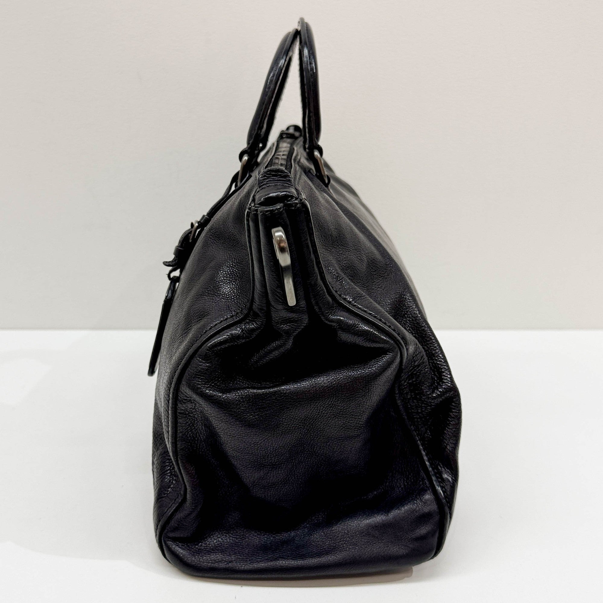 Black Leather Two Way Tote Bag