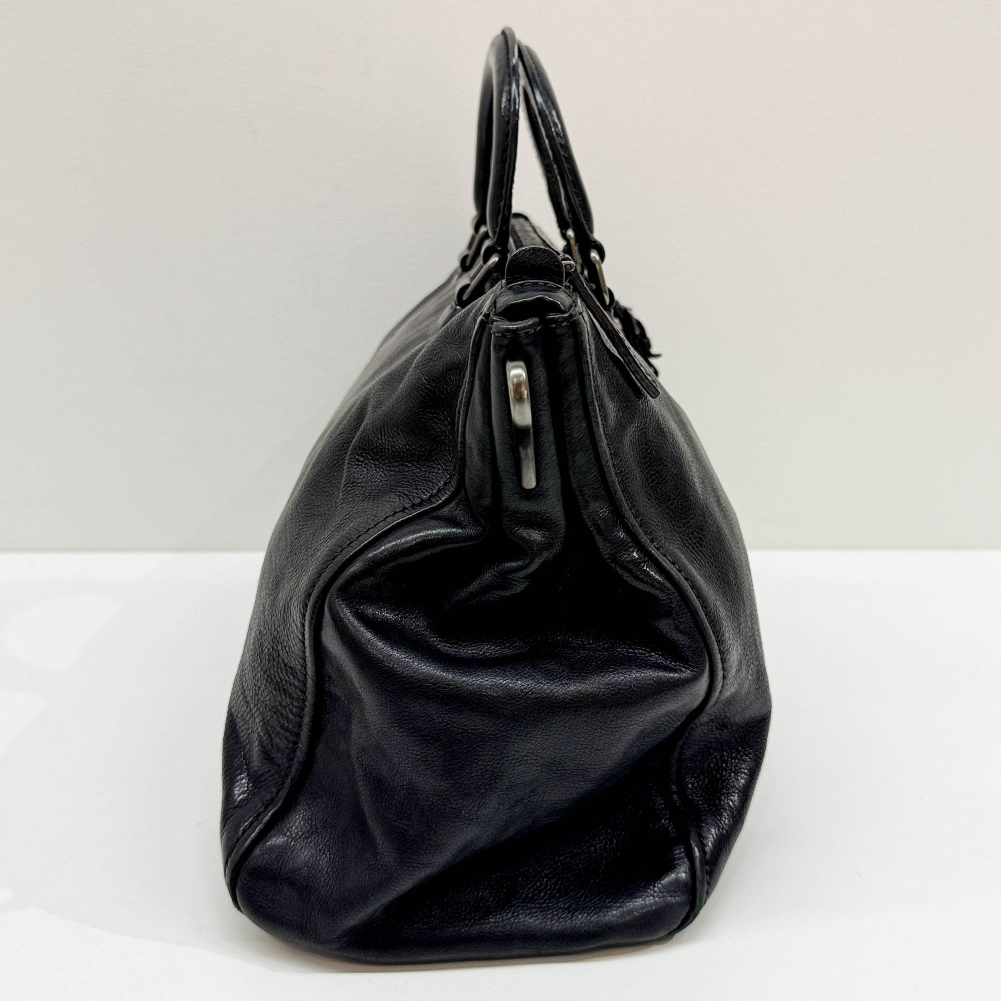 Black Leather Two Way Tote Bag