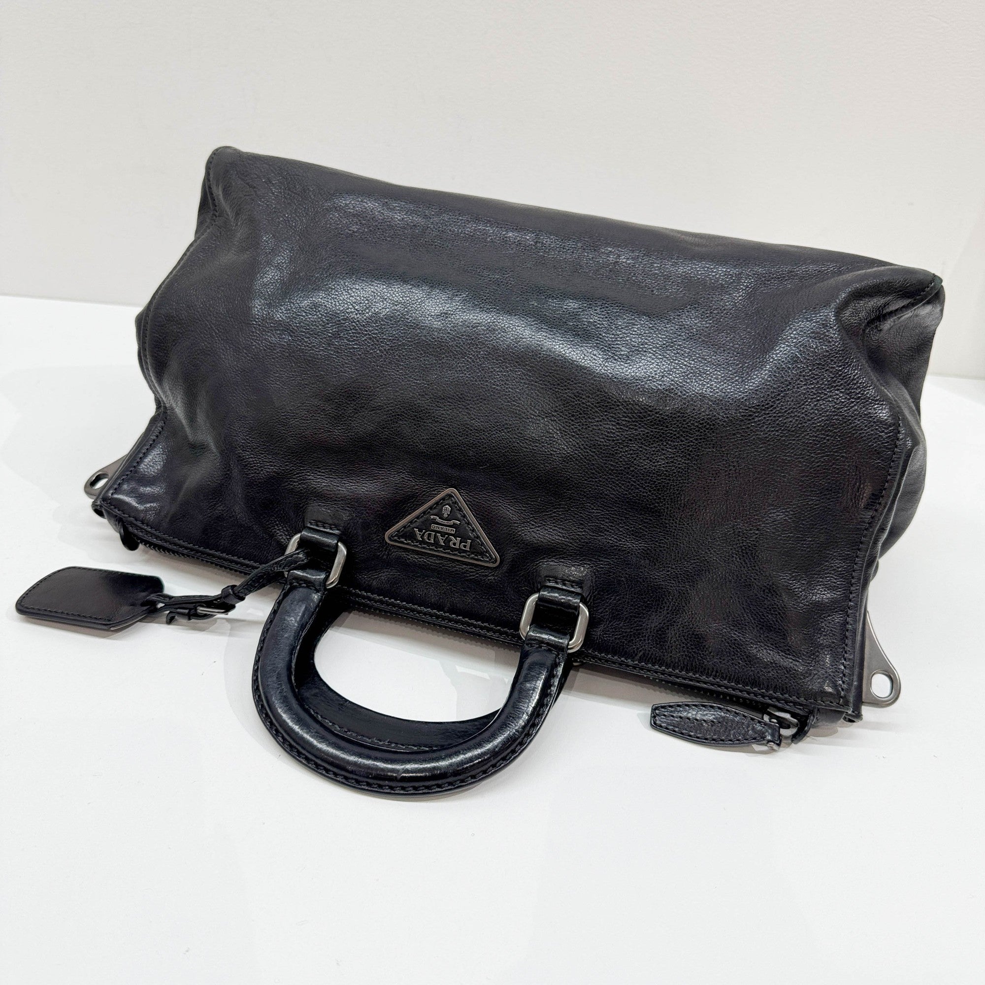 Black Leather Two Way Tote Bag