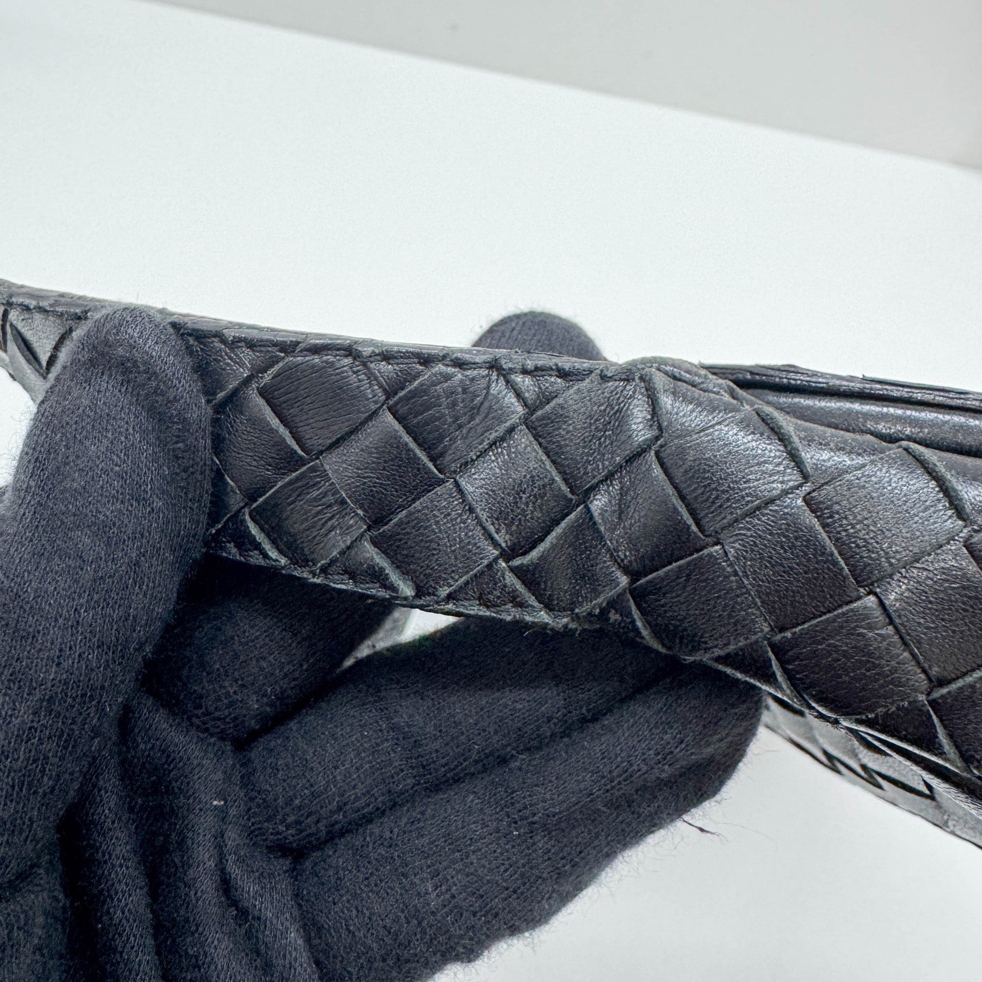 Intrecciato Black Leather Shoulder Bag