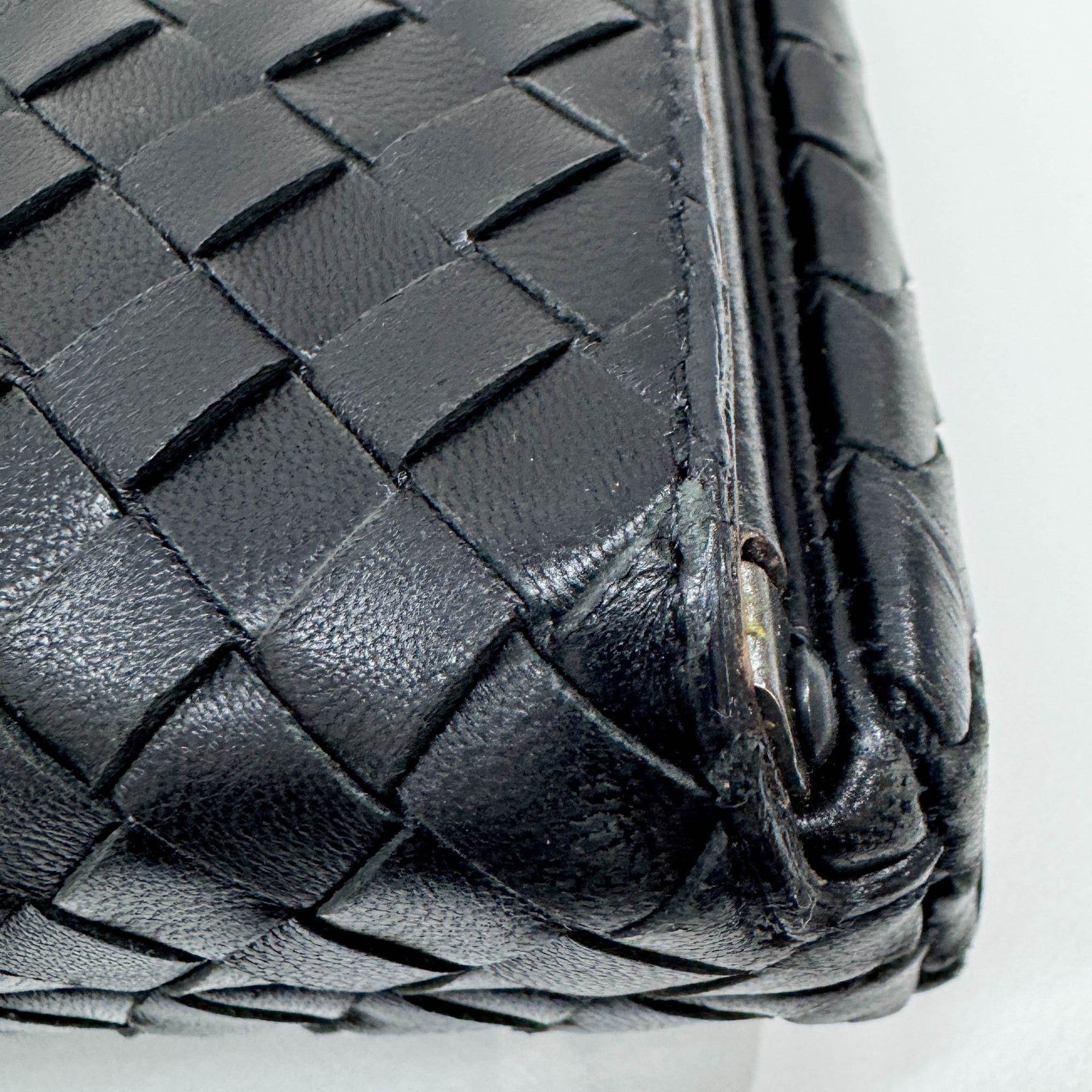 Intrecciato Black Leather Shoulder Bag