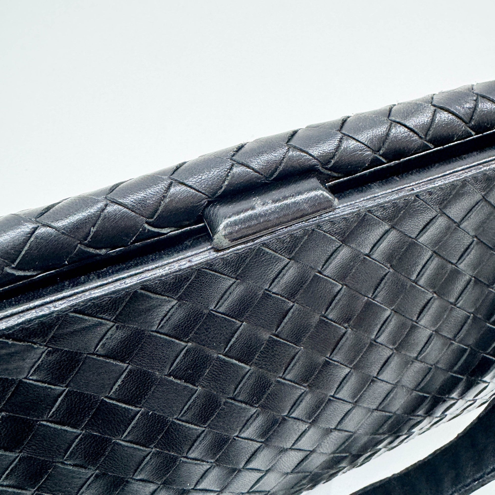 Intrecciato Black Leather Shoulder Bag