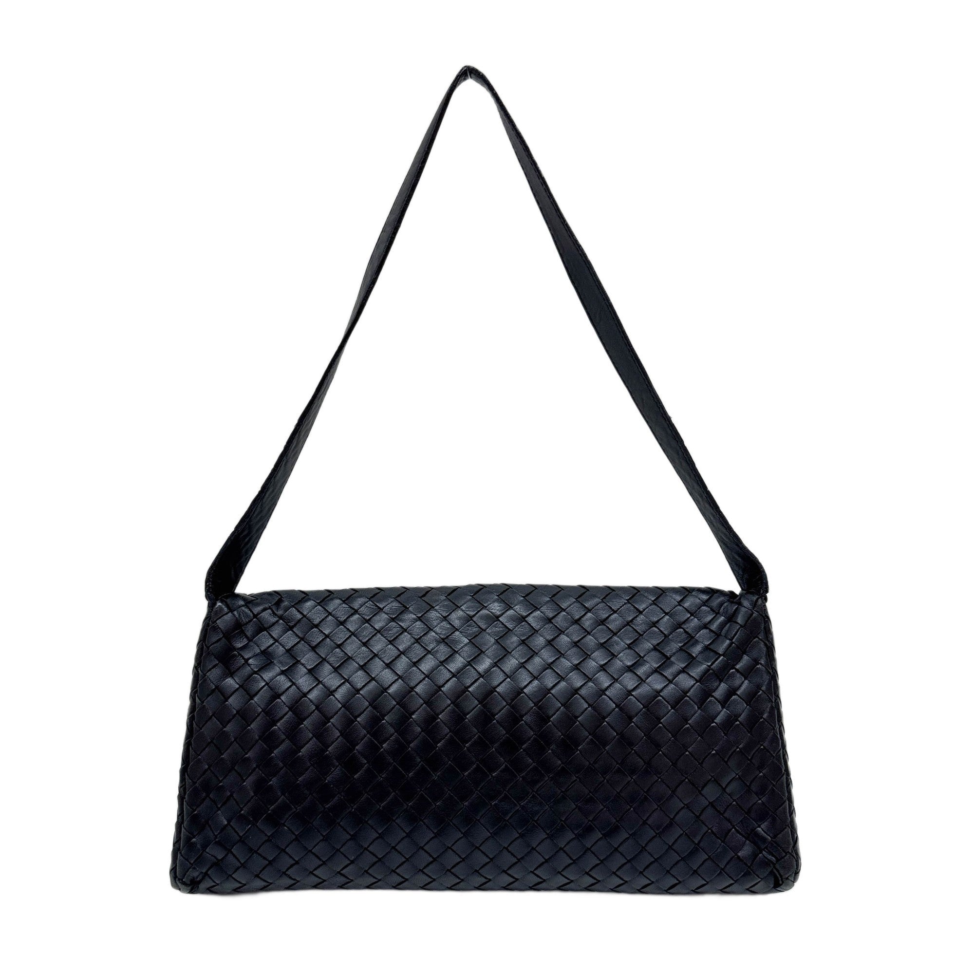 Intrecciato Black Leather Shoulder Bag