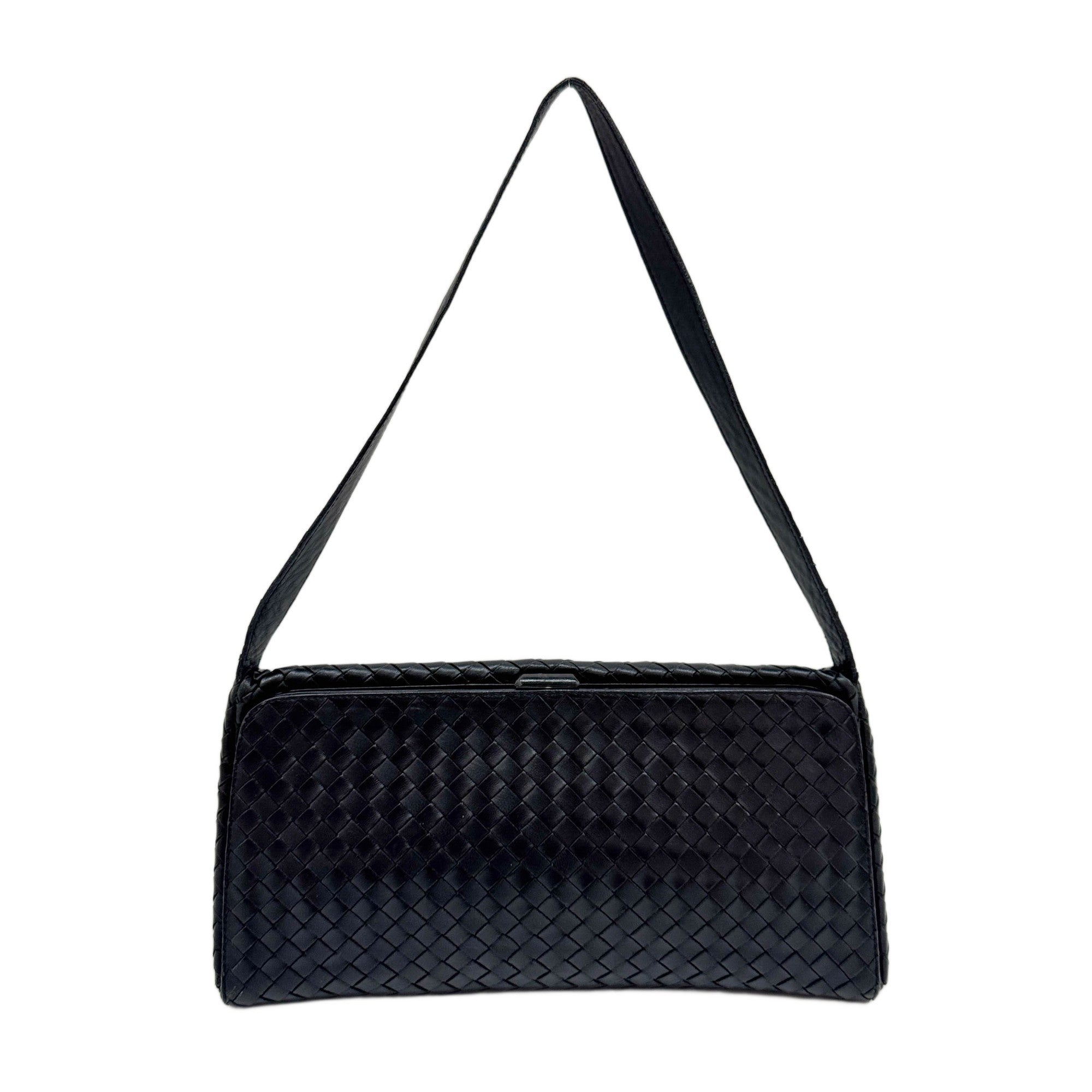 Intrecciato Black Leather Shoulder Bag