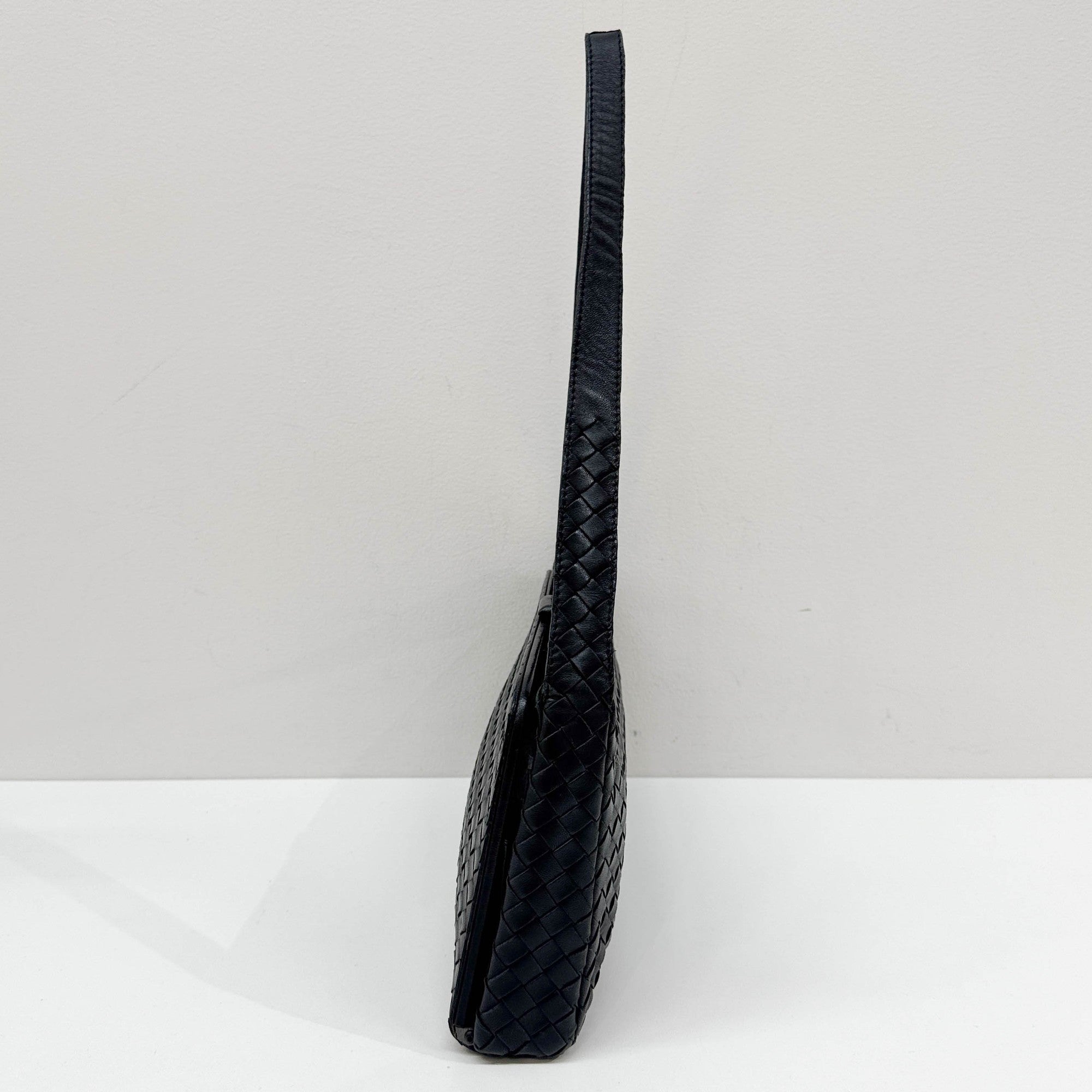 Intrecciato Black Leather Shoulder Bag