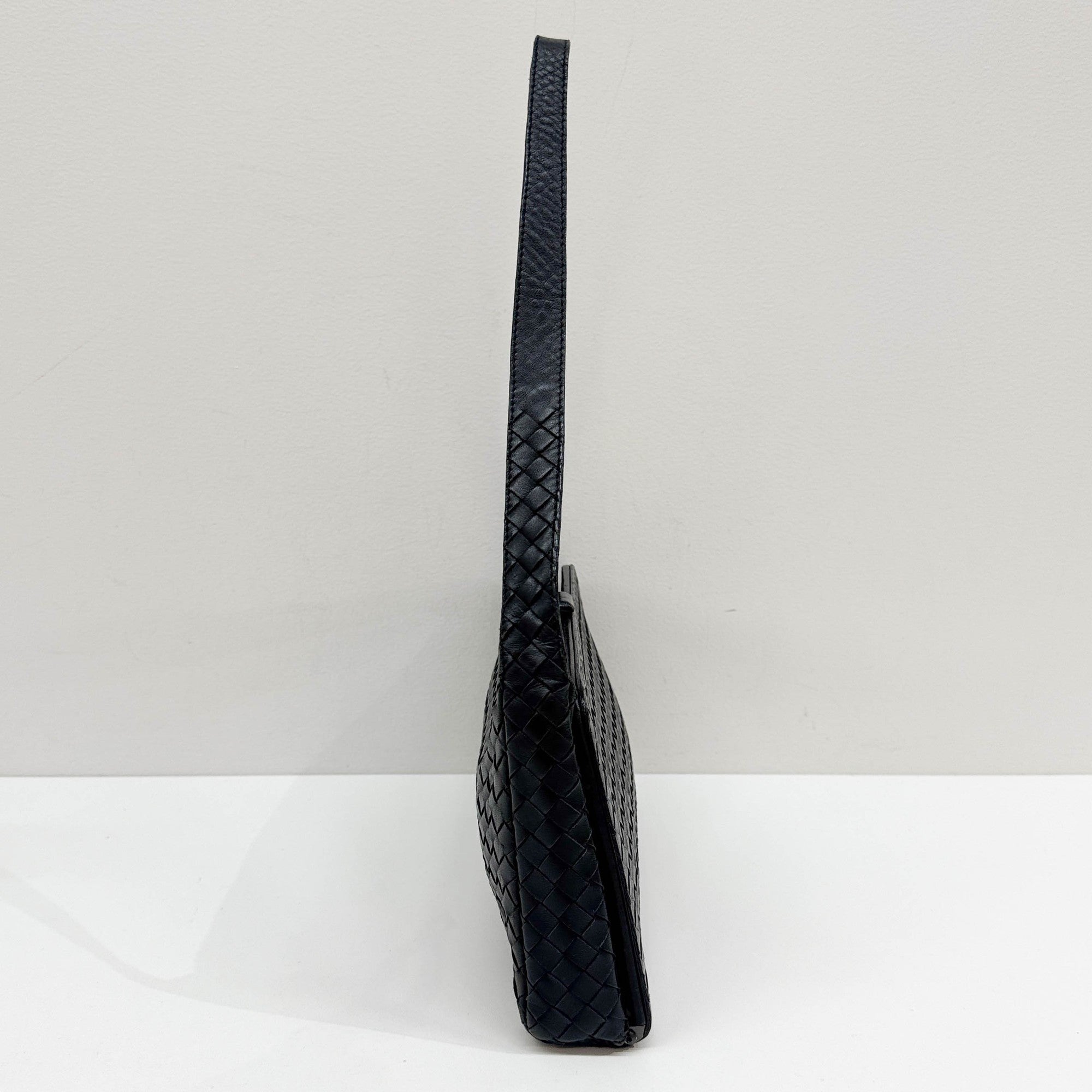 Intrecciato Black Leather Shoulder Bag