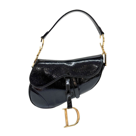 Saddle Black Patent Leather Shoulder Bag