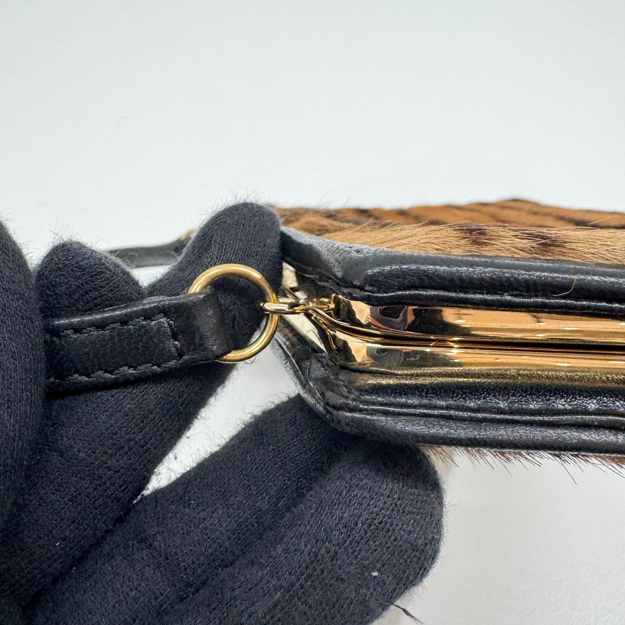 Harako Brown Tiger Print Pony Hair Hand Bag