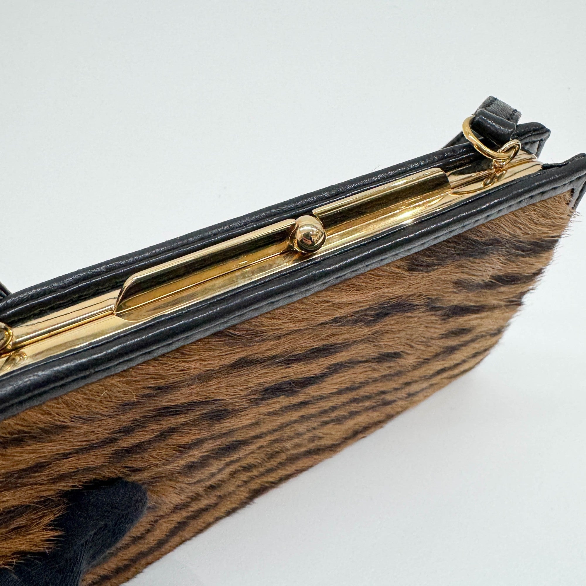 Harako Brown Tiger Print Pony Hair Hand Bag