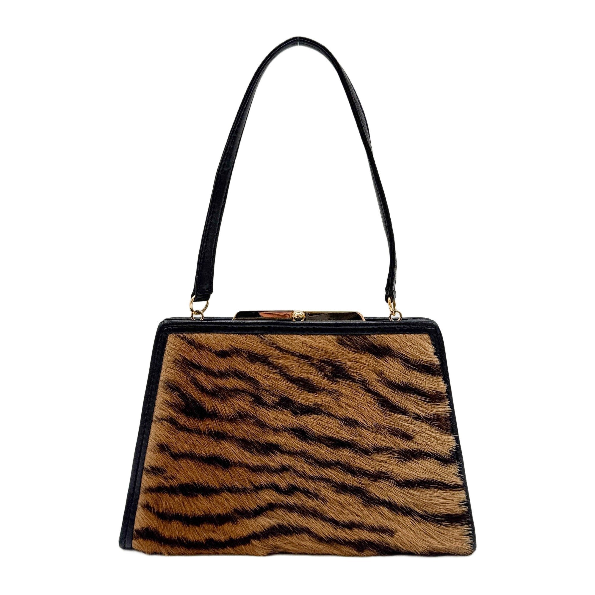 Harako Brown Tiger Print Pony Hair Hand Bag