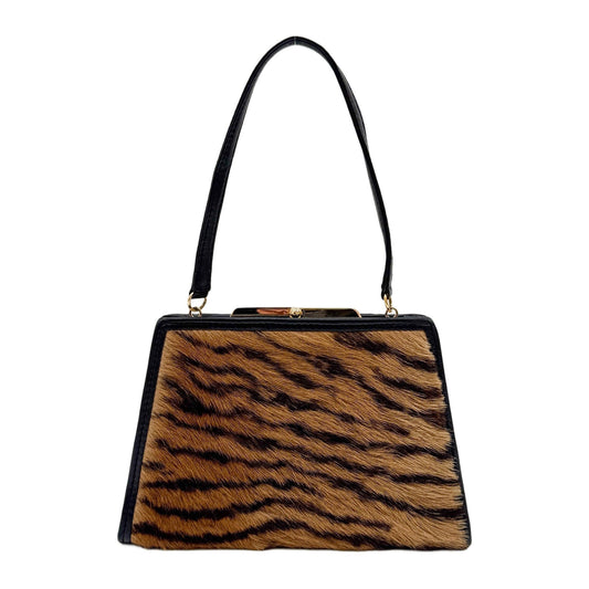 Harako Brown Tiger Print Pony Hair Hand Bag