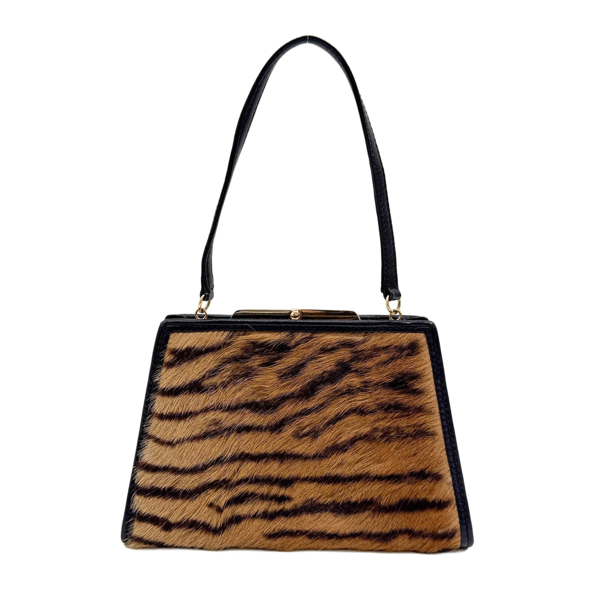 Harako Brown Tiger Print Pony Hair Hand Bag