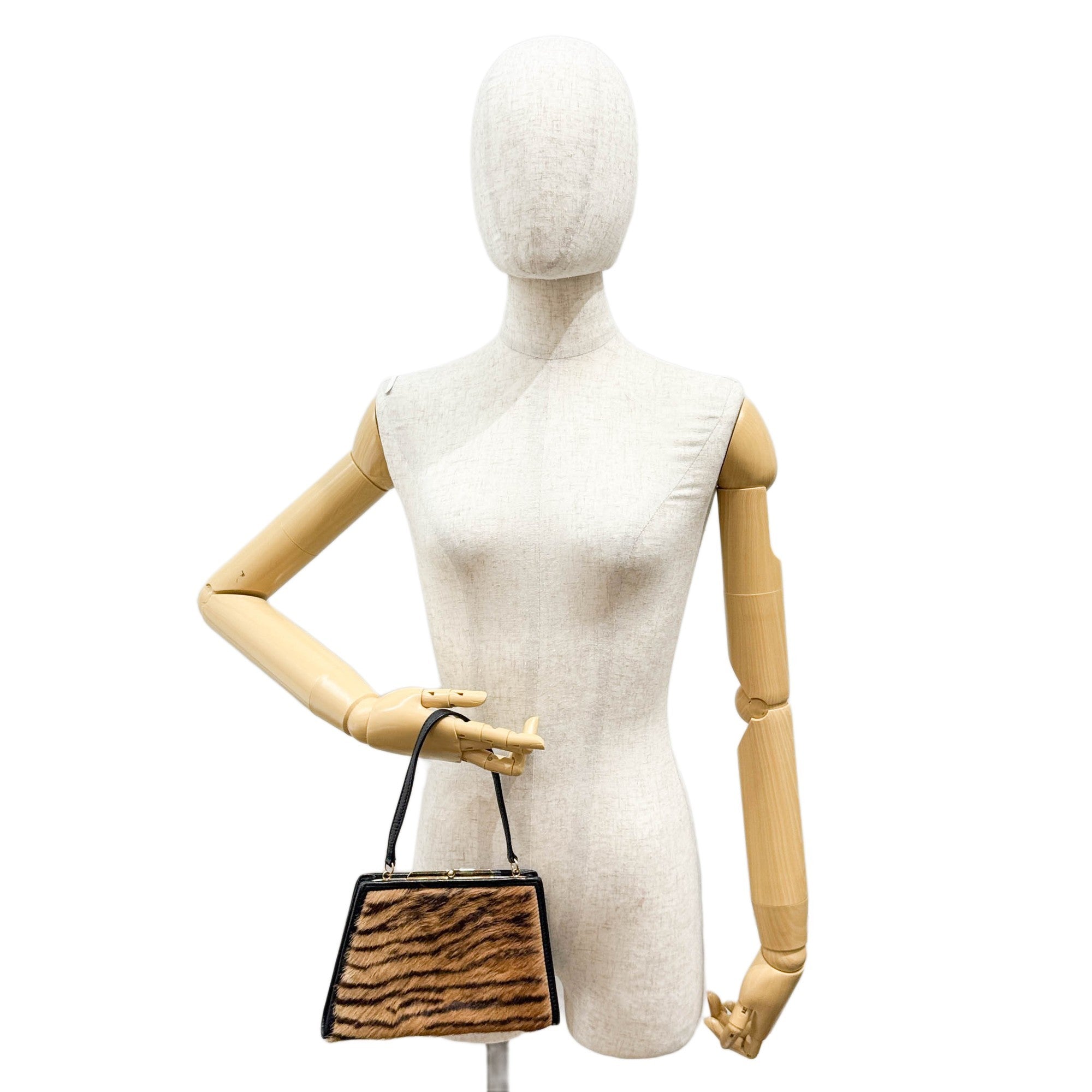 Harako Brown Tiger Print Pony Hair Hand Bag