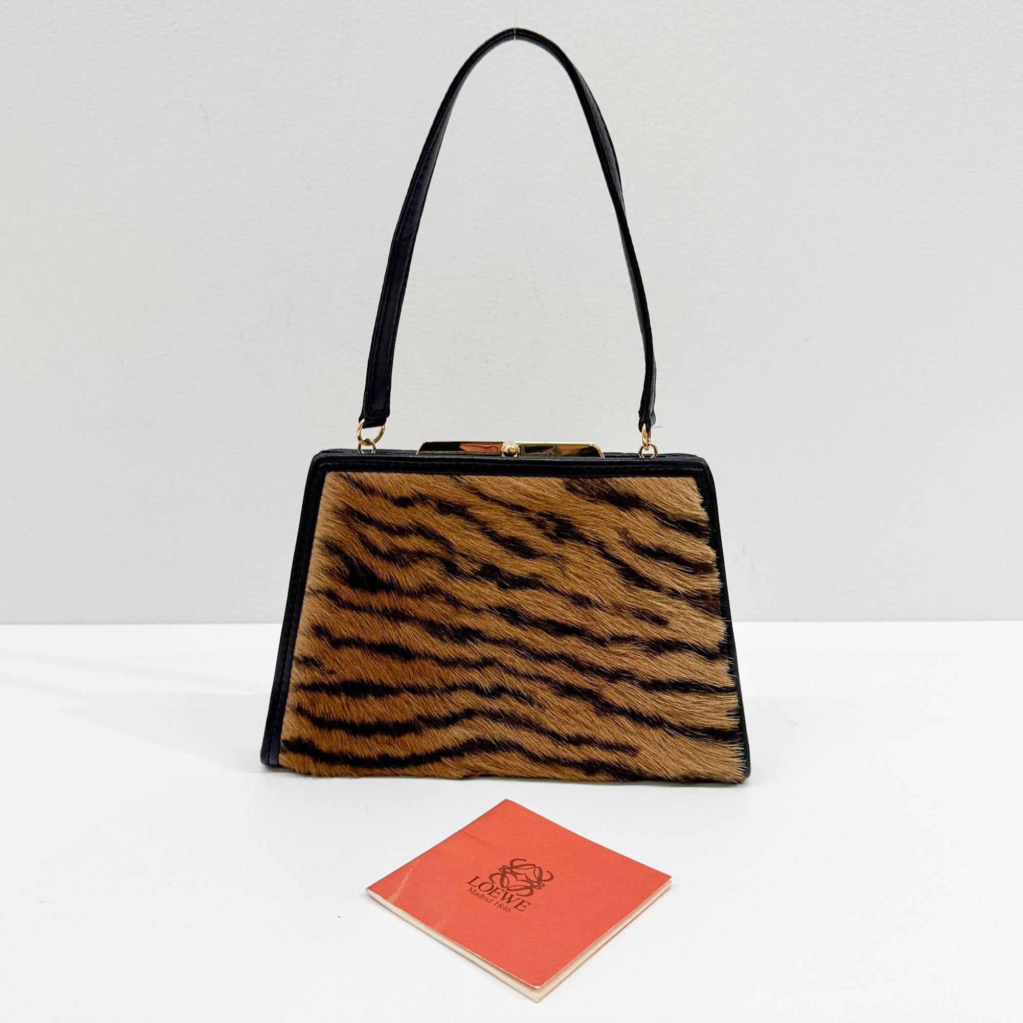 Harako Brown Tiger Print Pony Hair Hand Bag