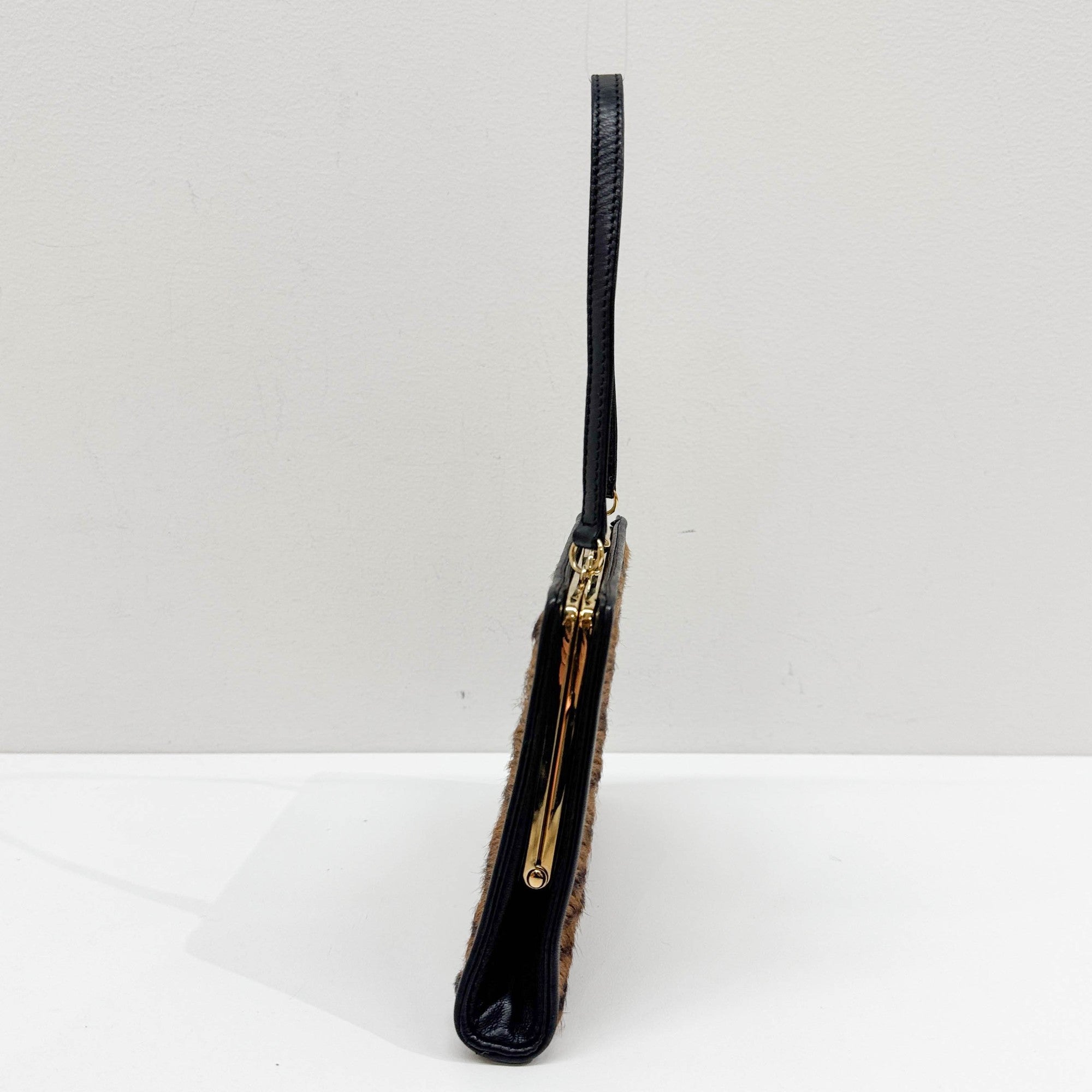 Harako Brown Tiger Print Pony Hair Hand Bag