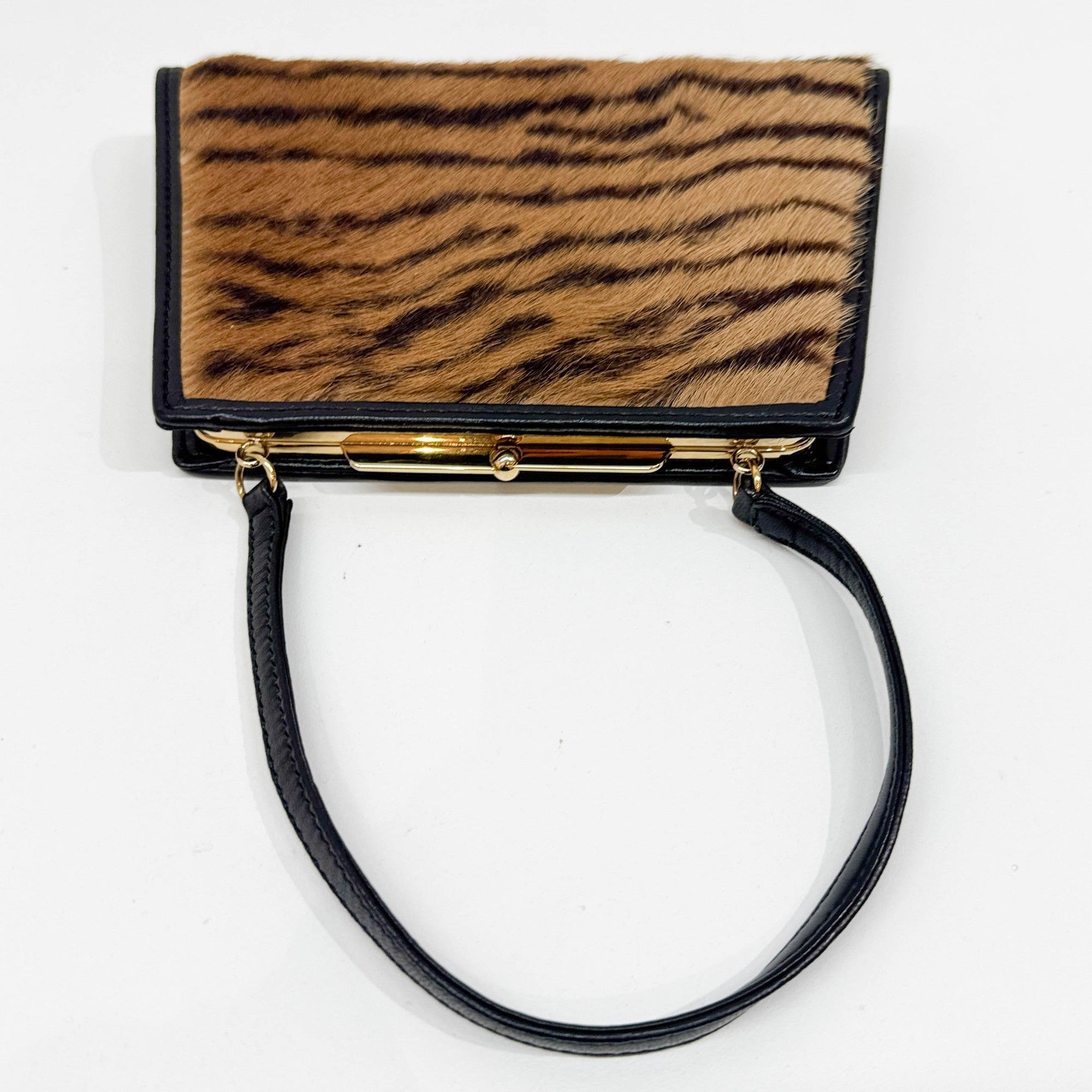 Harako Brown Tiger Print Pony Hair Hand Bag