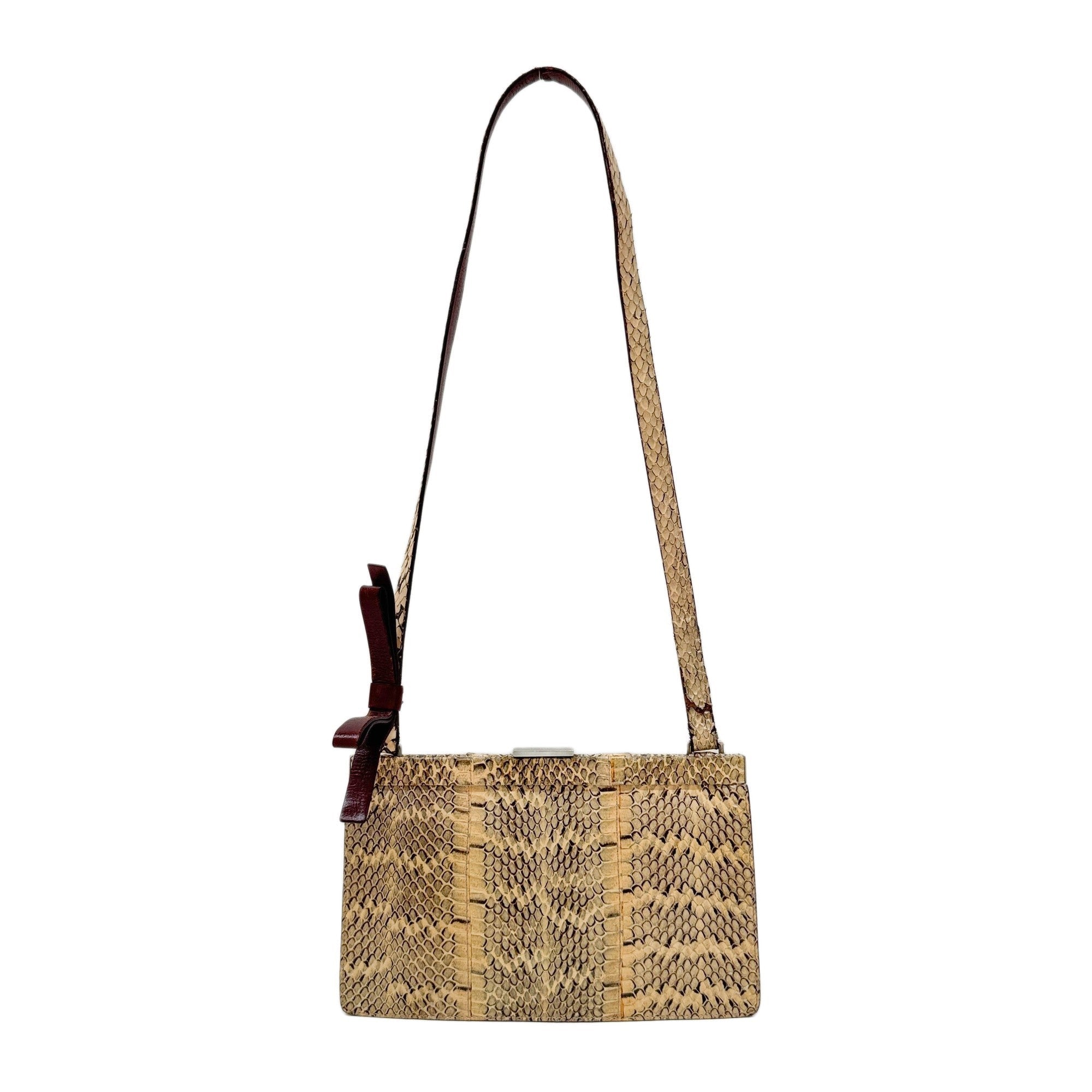 Sand Python Embossed Leather Shoulder Bag
