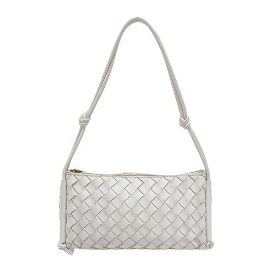 Intrecciato White Leather Shoulder Bag