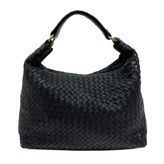 Intrecciato Black Leather Shoulder Bag
