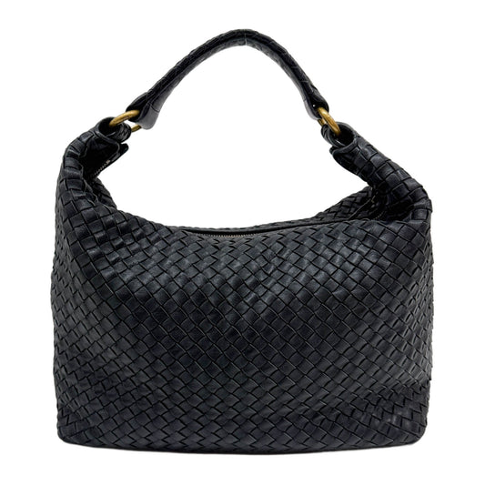 Intrecciato Black Leather Shoulder Bag