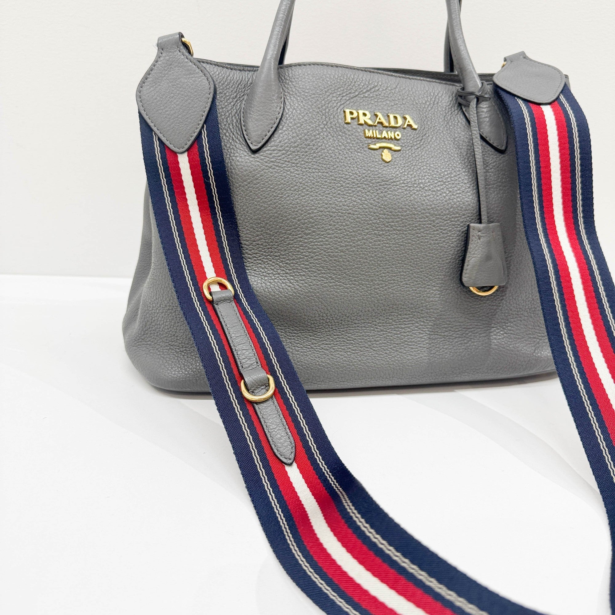 Gray Leather Two Way Bag