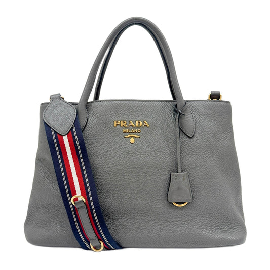 Gray Leather Two Way Bag