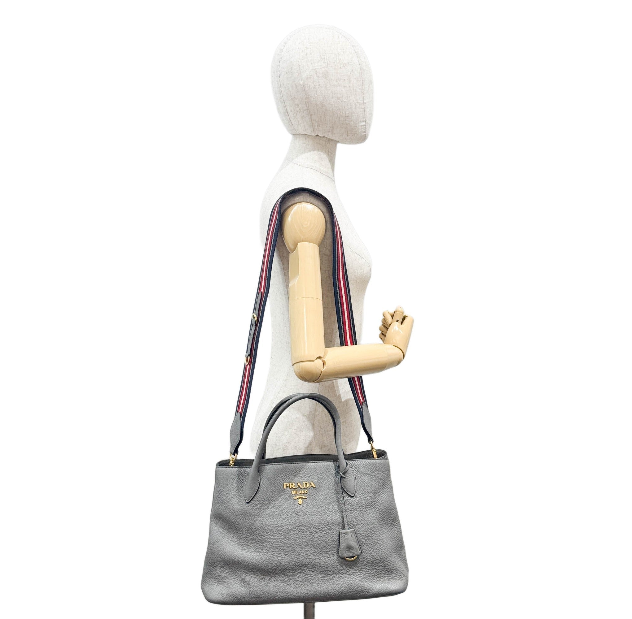 Gray Leather Two Way Bag