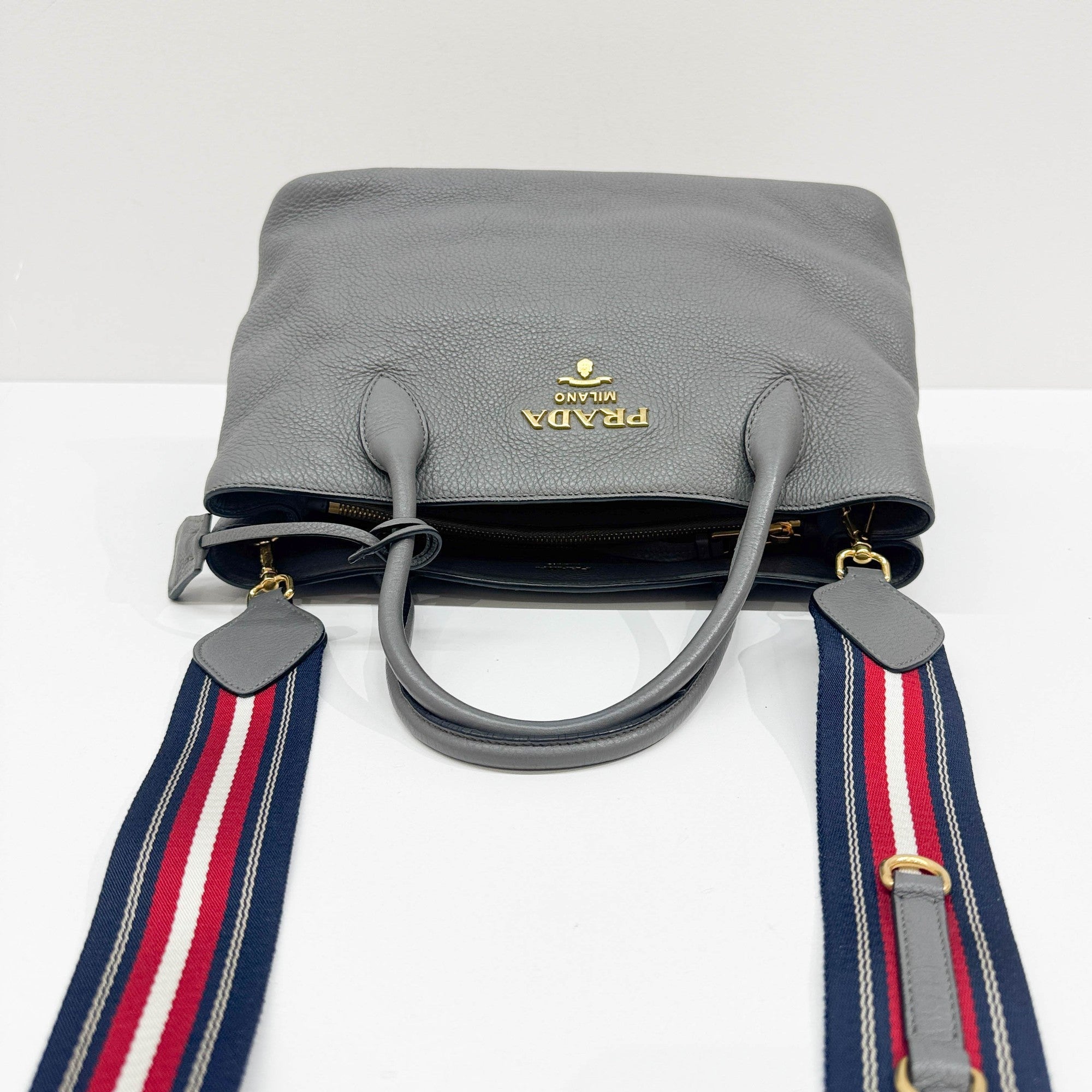 Gray Leather Two Way Bag