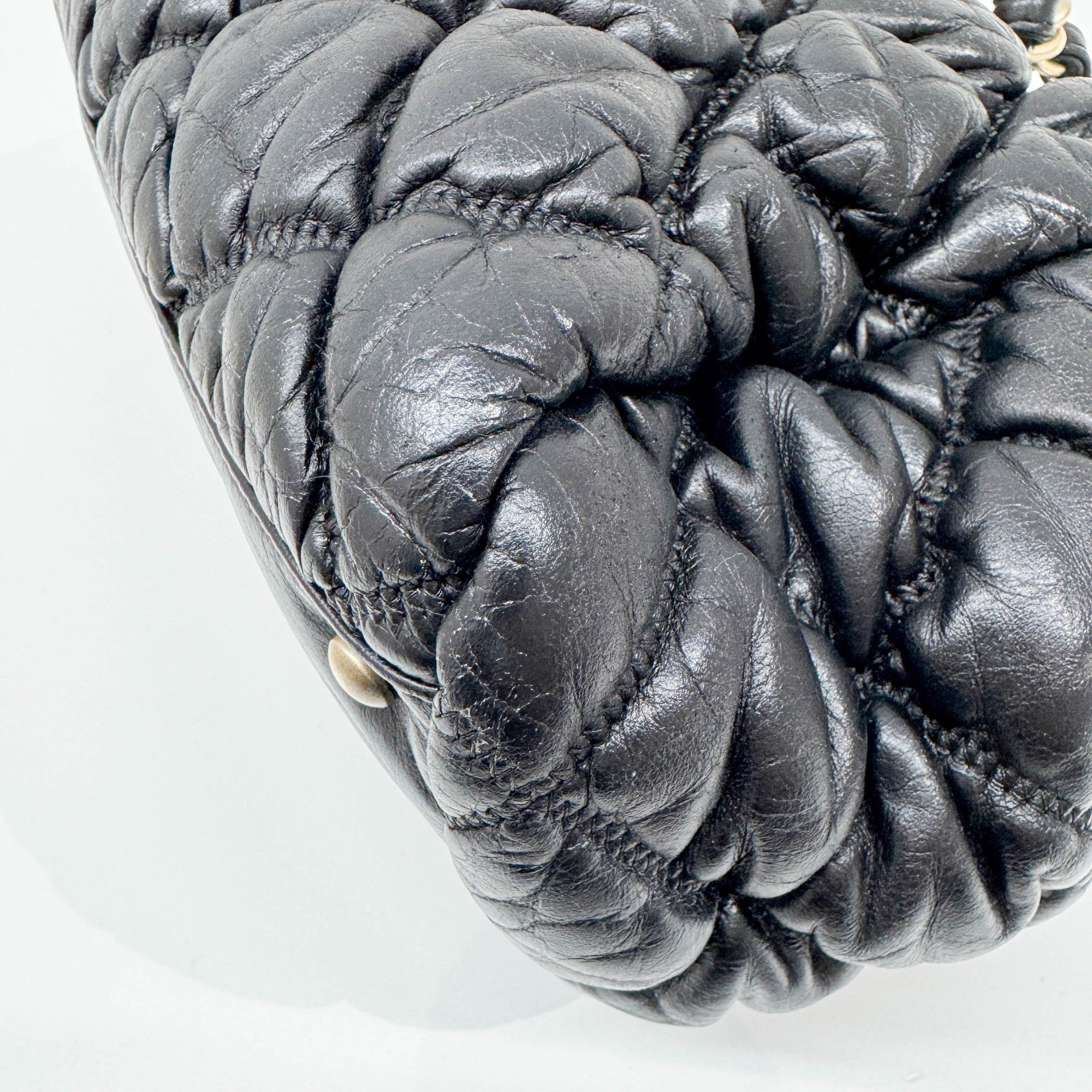 Bubble Quilt Black Leather Shoulder Bag