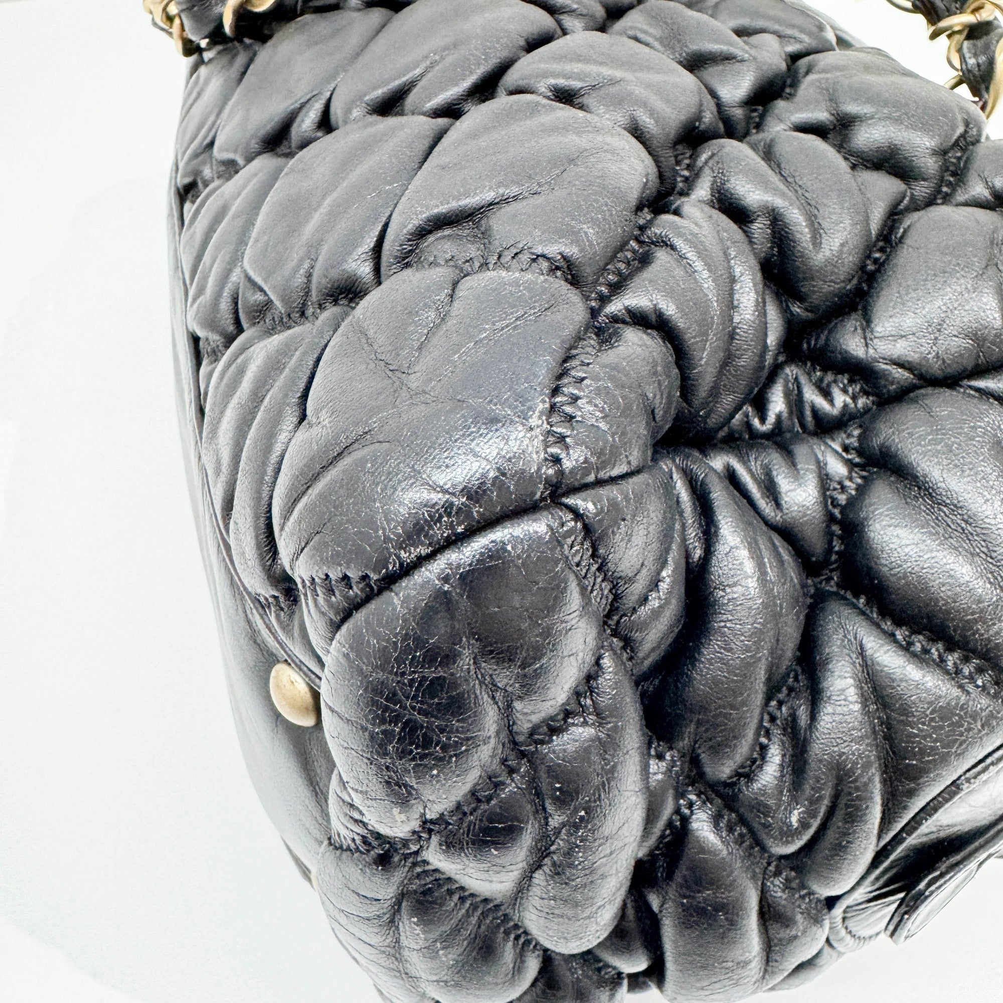 Bubble Quilt Black Leather Shoulder Bag