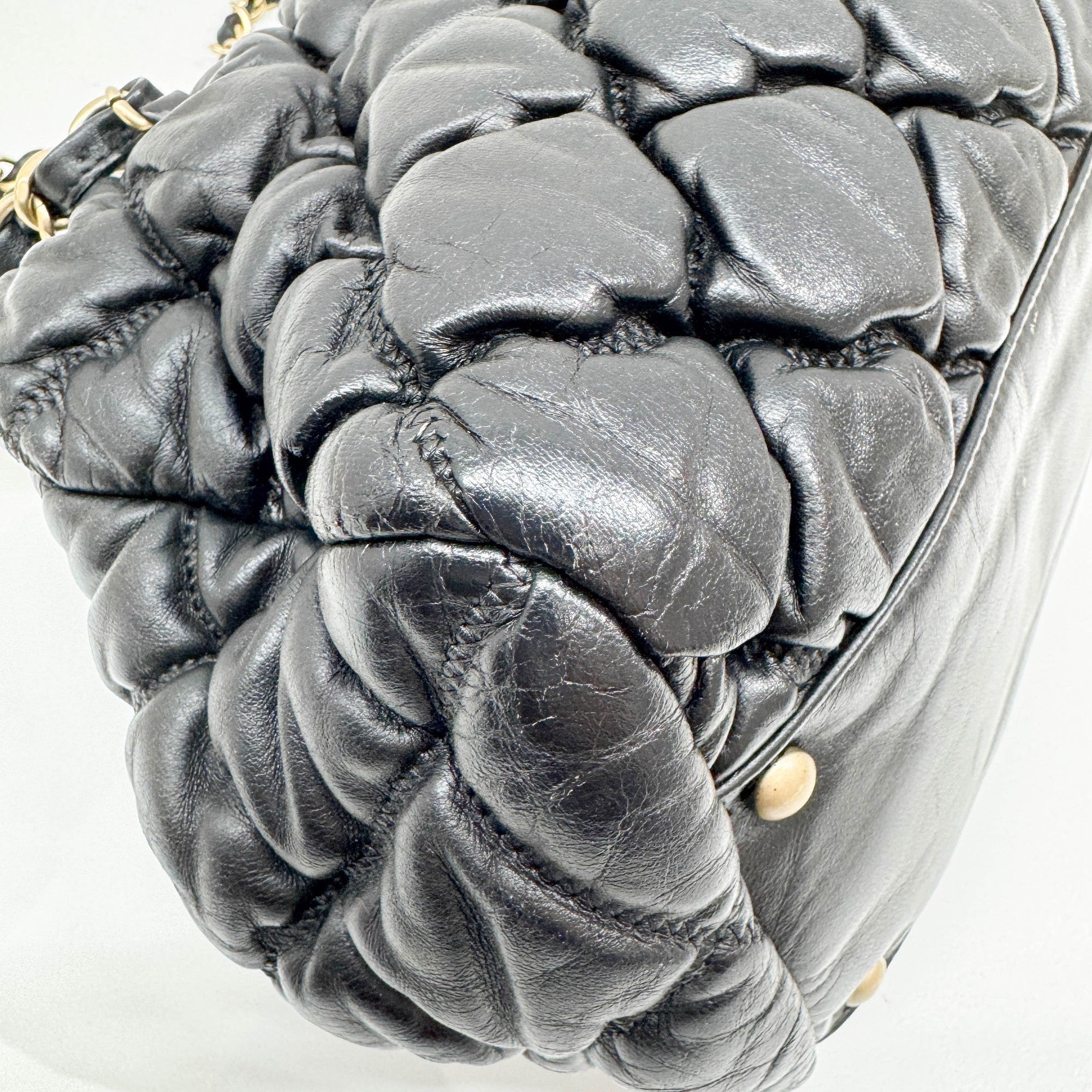 Bubble Quilt Black Leather Shoulder Bag