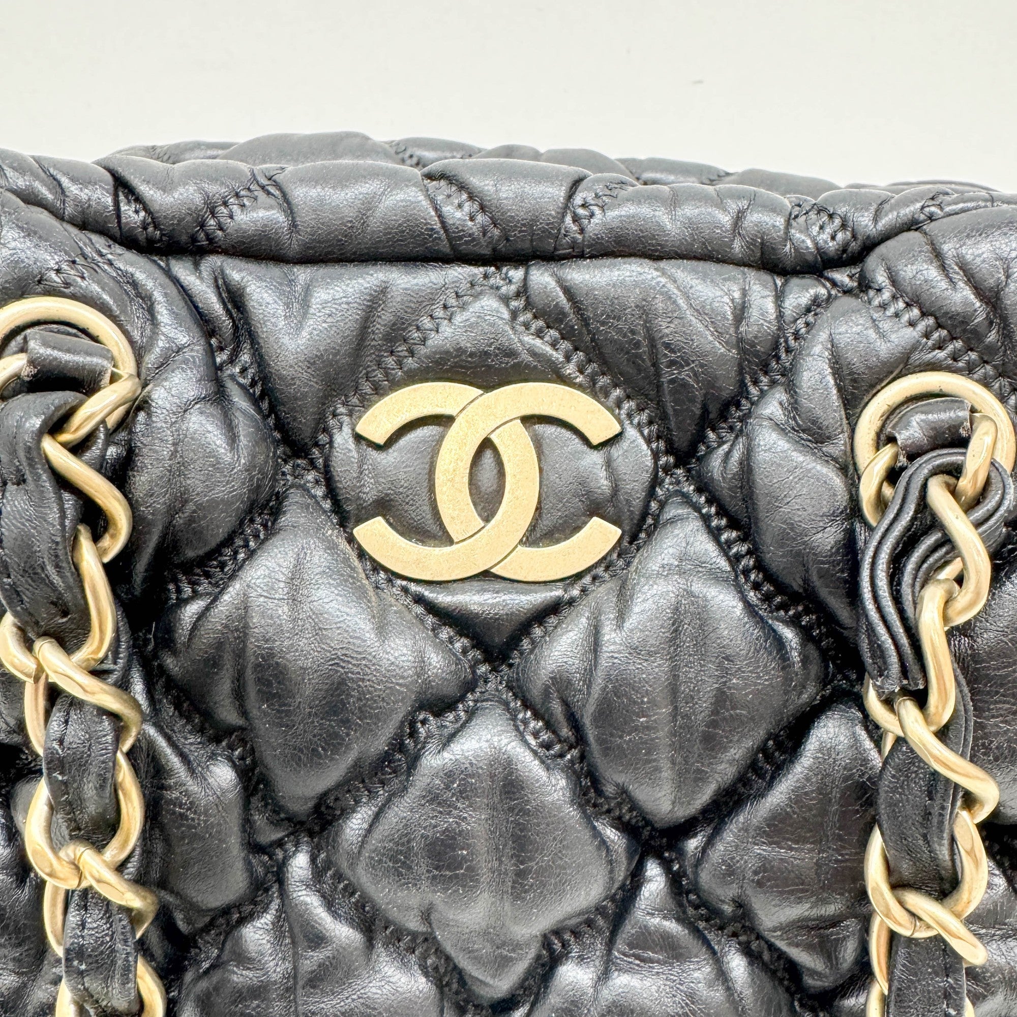 Bubble Quilt Black Leather Shoulder Bag