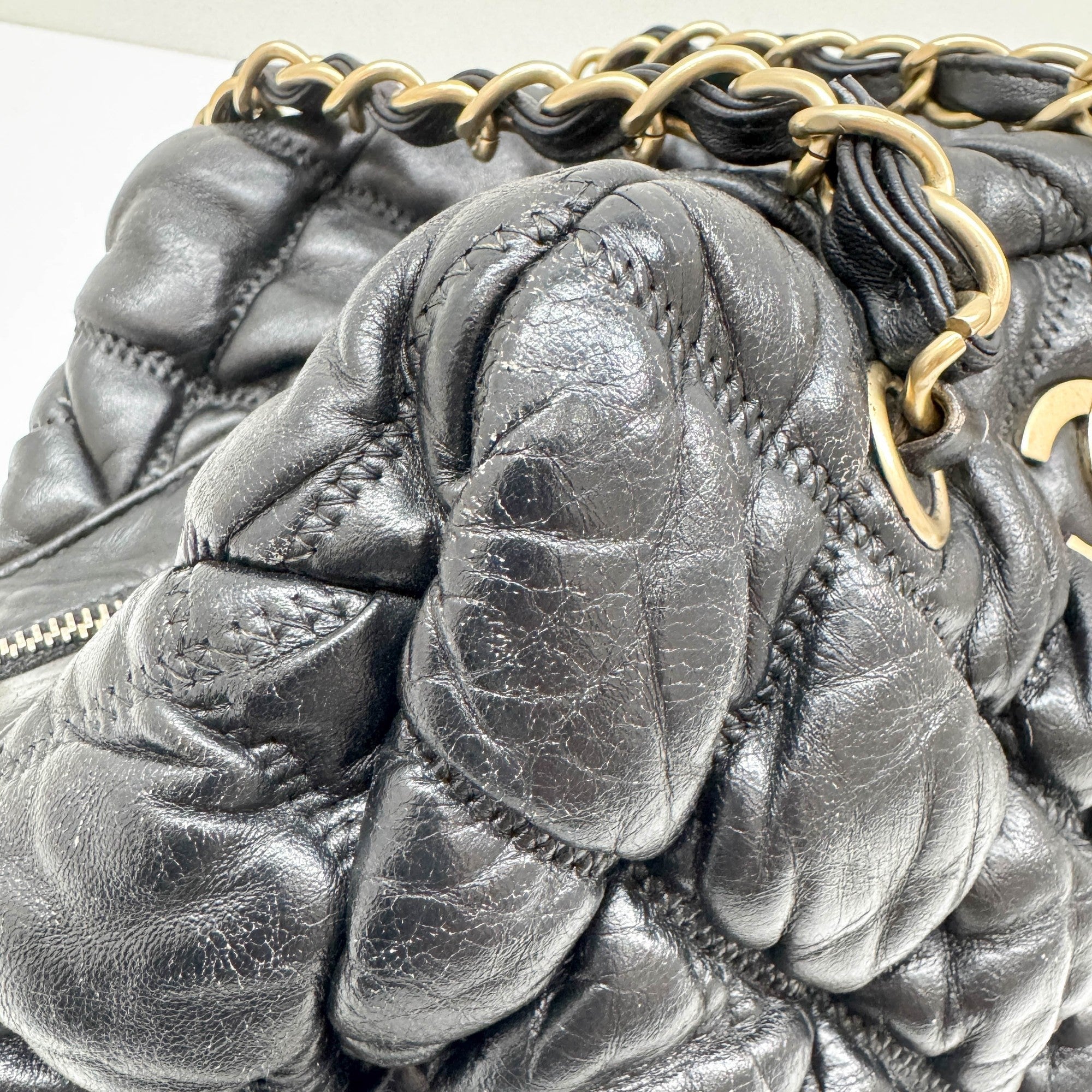 Bubble Quilt Black Leather Shoulder Bag