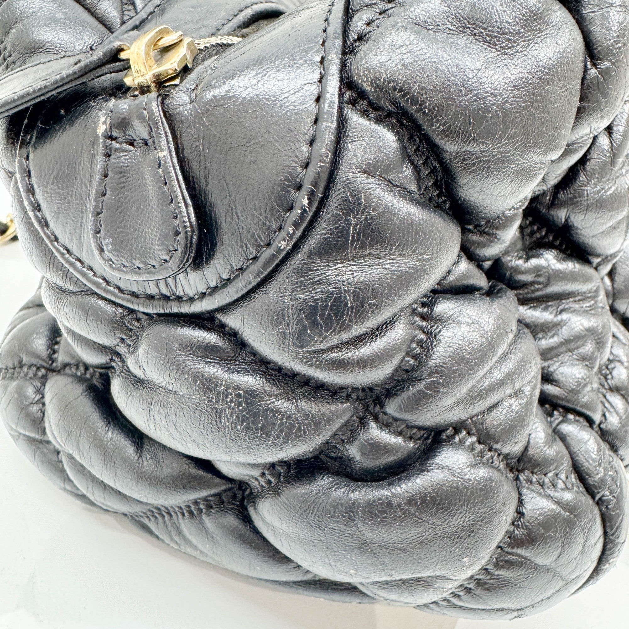Bubble Quilt Black Leather Shoulder Bag