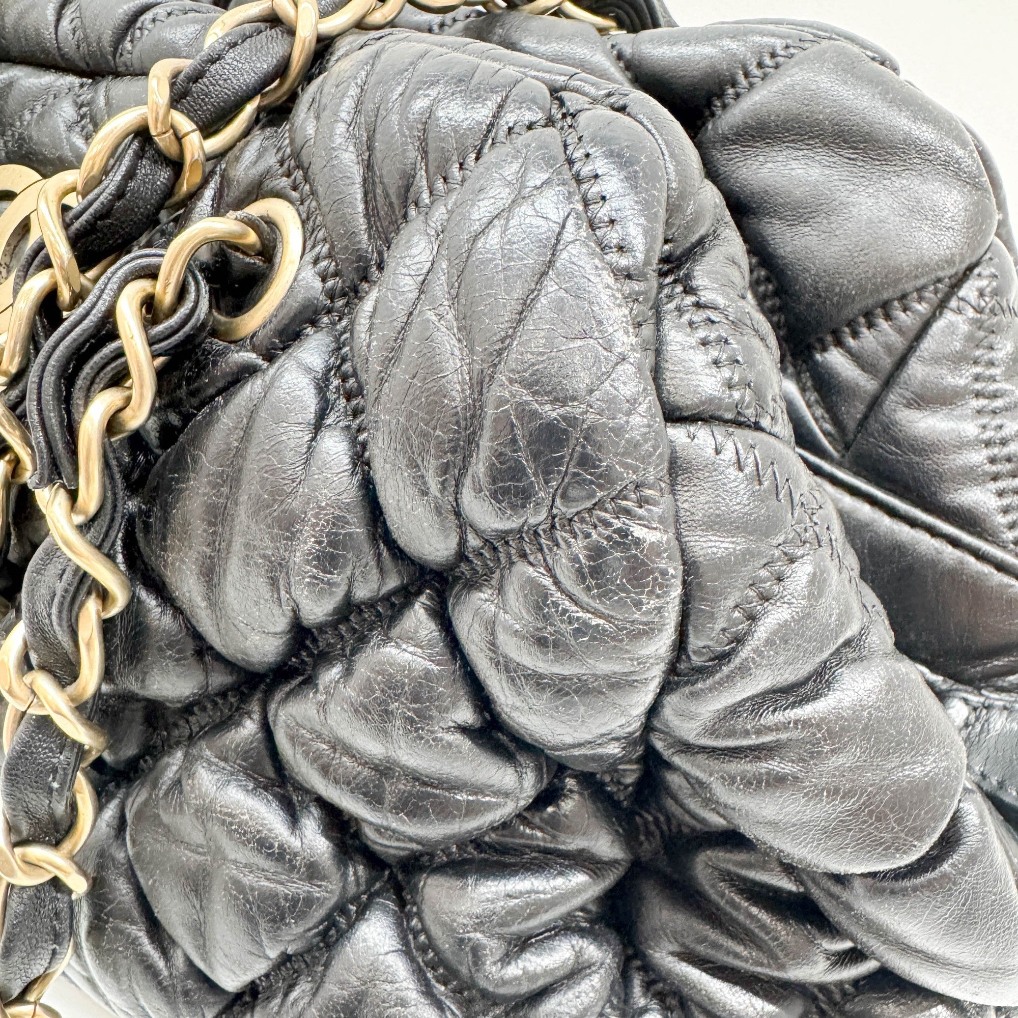 Bubble Quilt Black Leather Shoulder Bag