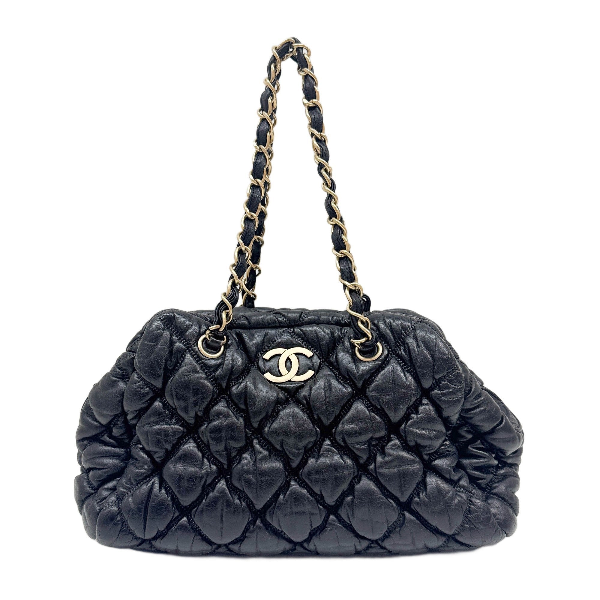 Bubble Quilt Black Leather Shoulder Bag